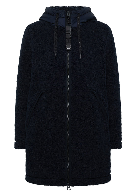CECIL - Strukturmix Teddy-Mantel mit Kapuze - Farbe: dark navy blue