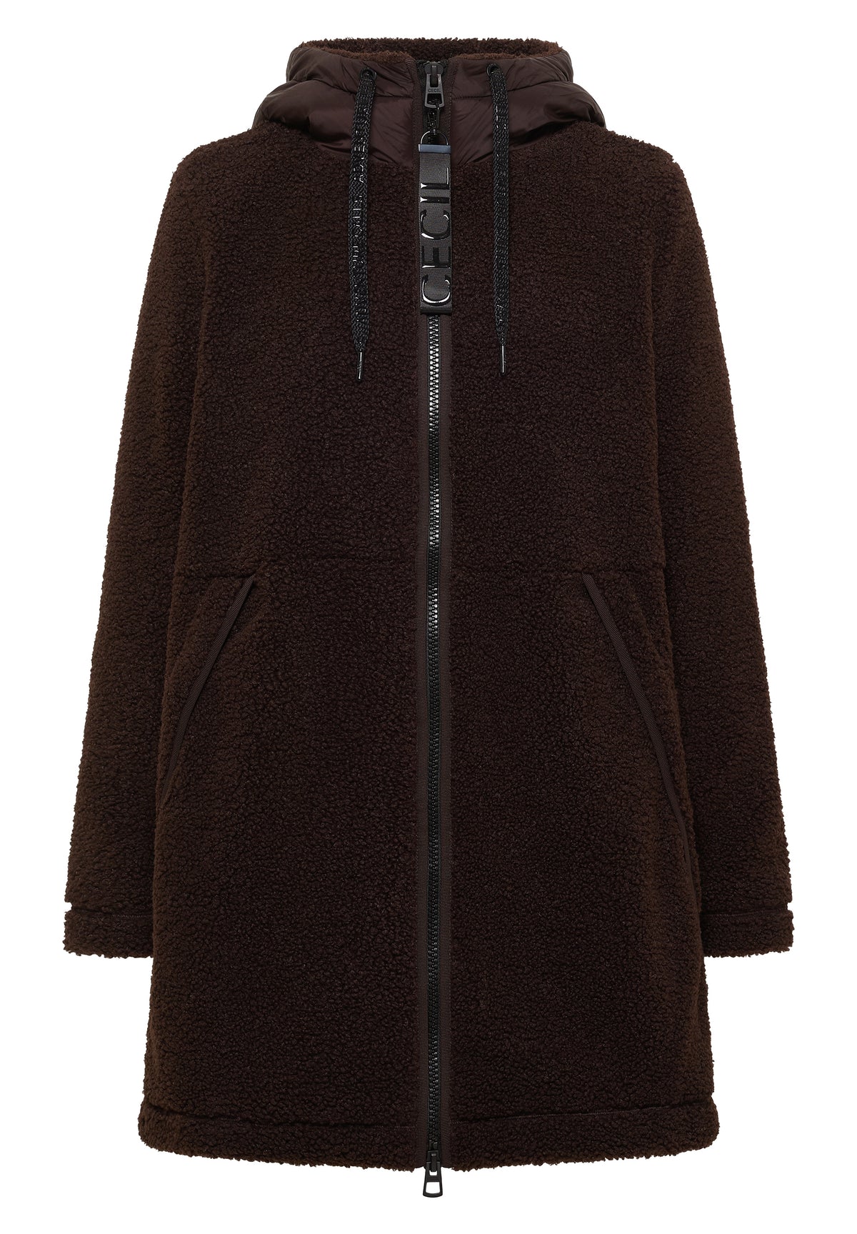 CECIL - Strukturmix Teddy-Mantel mit Kapuze - Farbe: chocolate sauce brown