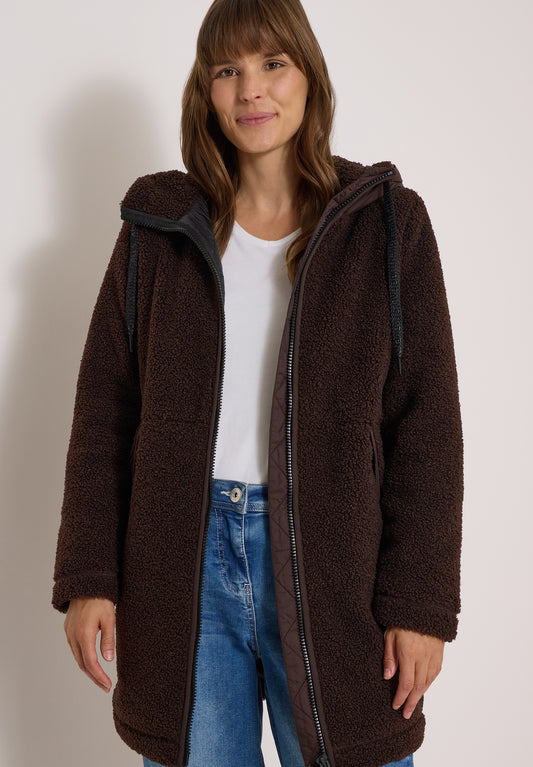 CECIL - Strukturmix Teddy-Mantel mit Kapuze - Farbe: chocolate sauce brown