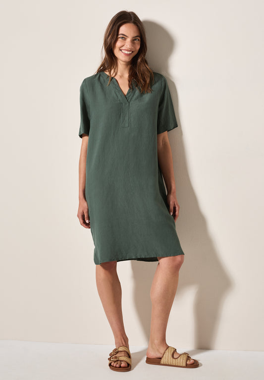 CECIL Split Neck Leinenmix Kleid - Farbe: balmy khaki