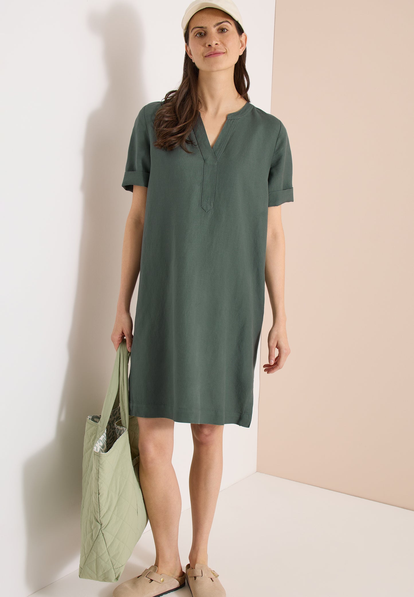 CECIL - Knielanges Kleid aus Leinenmix - Farbe: just khaki
