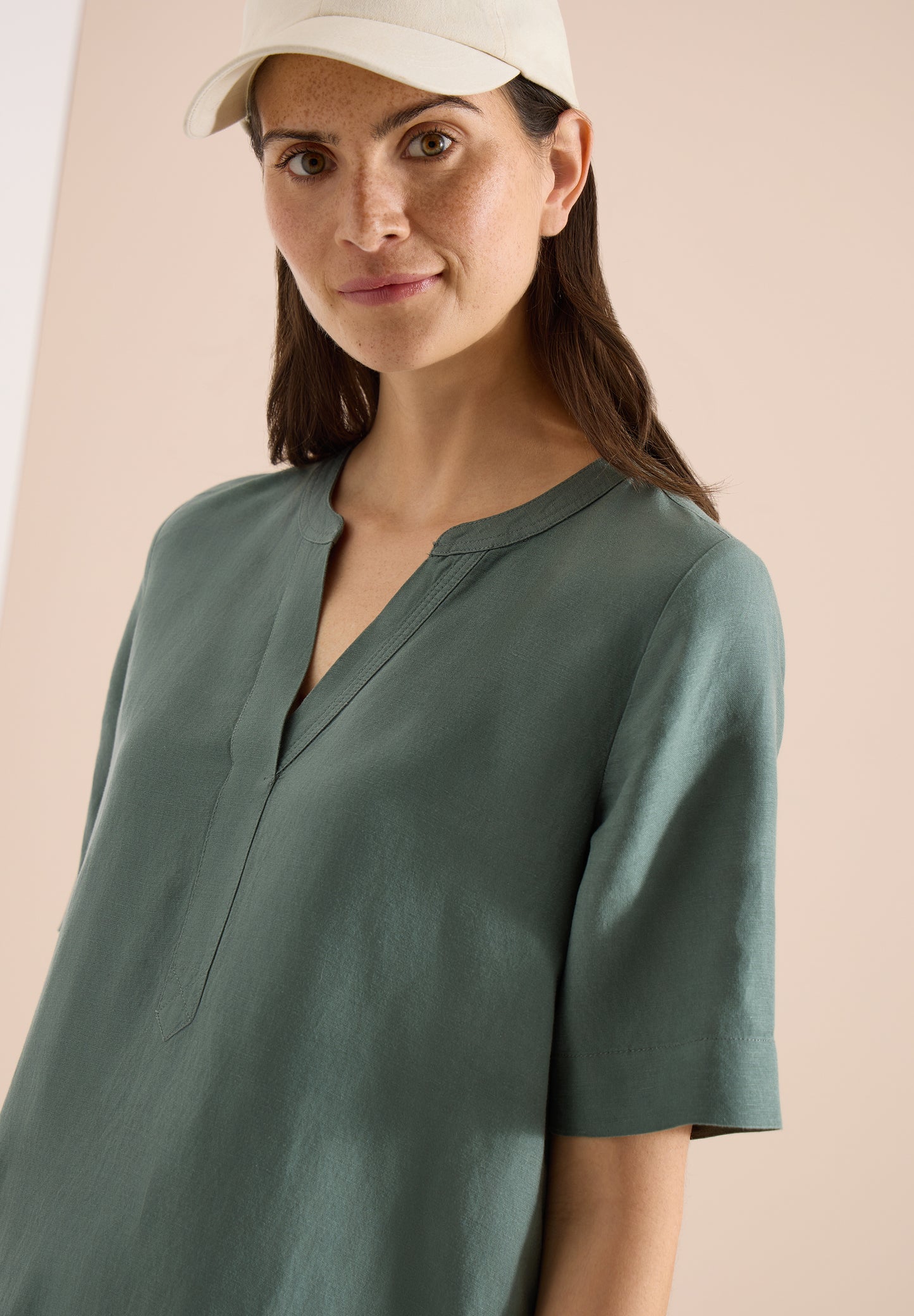 CECIL - Knielanges Kleid aus Leinenmix - Farbe: just khaki