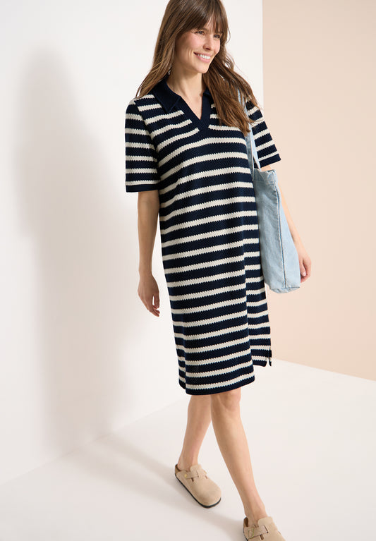 CECIL - Knielanges Kleid in Ajourstrick - Farbe: Blau