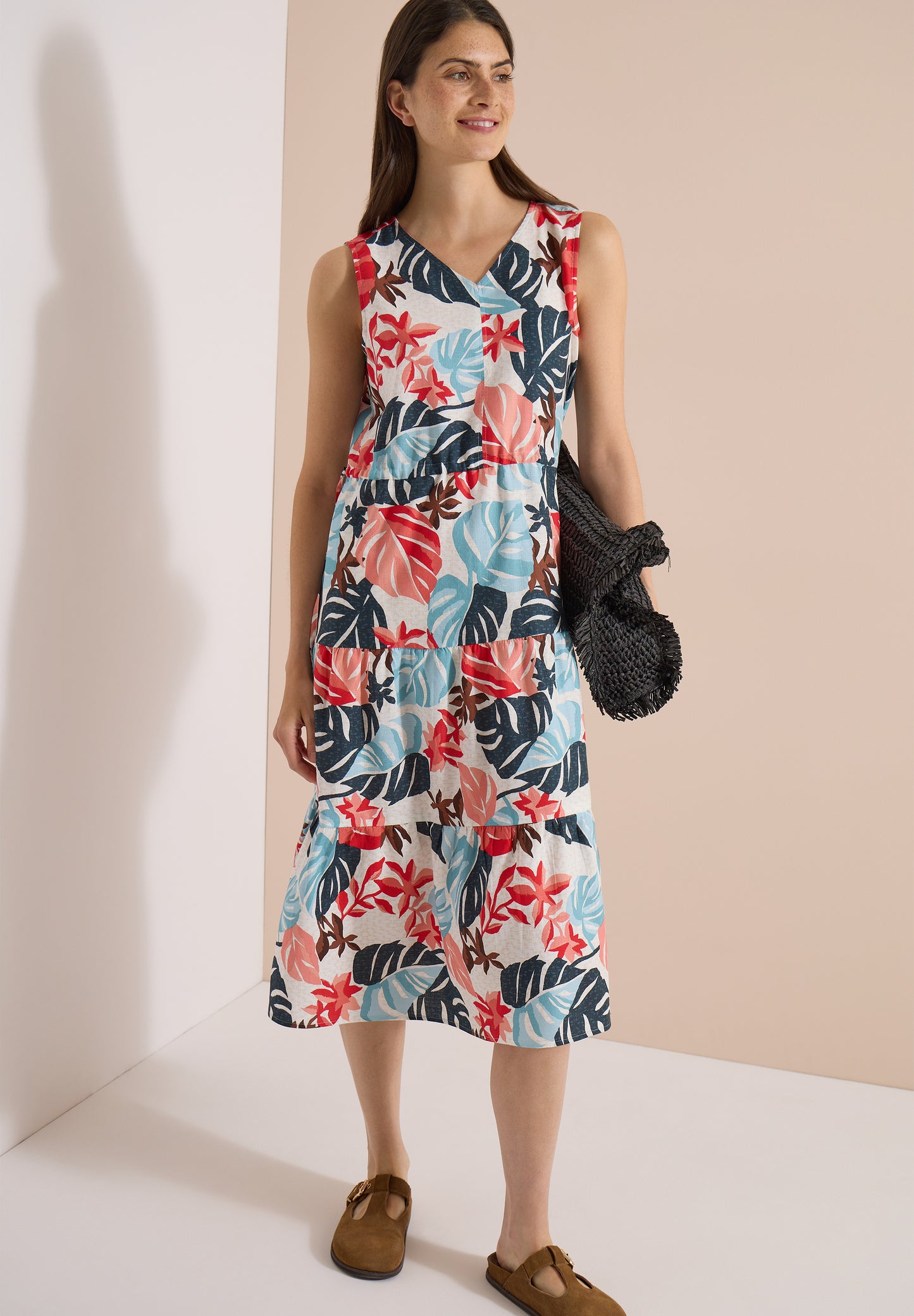 CECIL - Midikleid mit V-Neck und Print - Farbe: light alabaster white