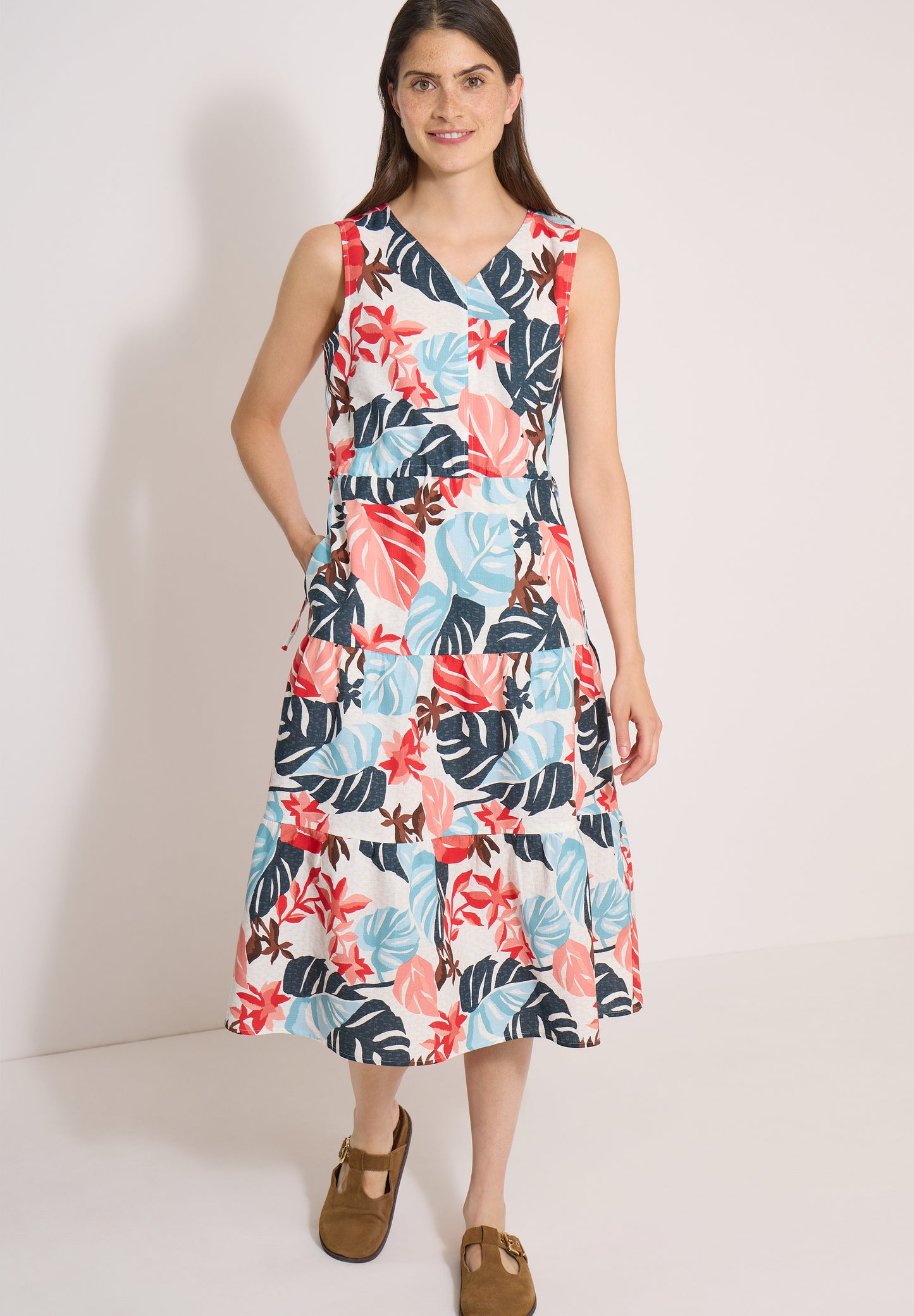 CECIL - Midikleid mit V-Neck und Print - Farbe: light alabaster white