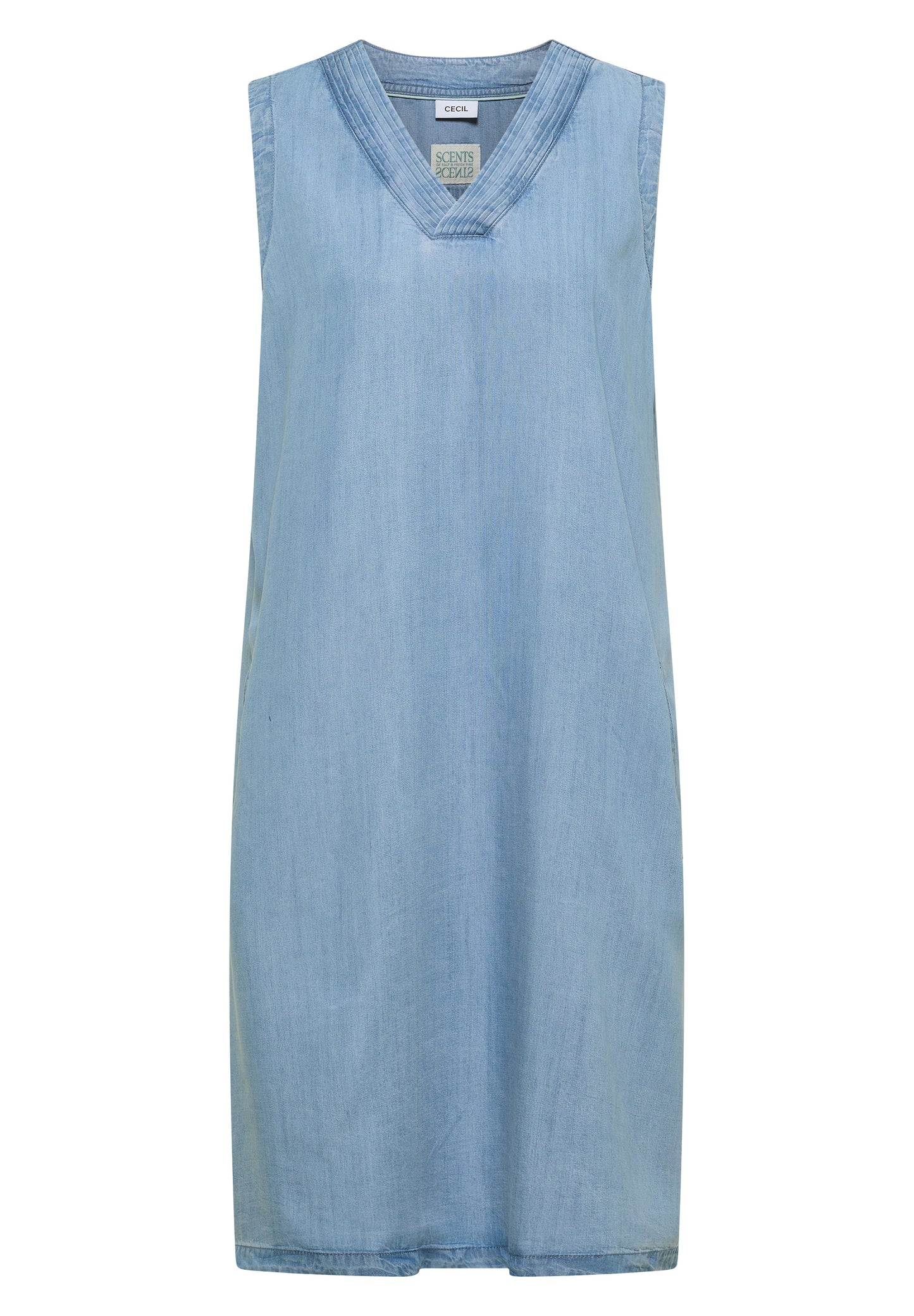 CECIL - Knielanges Kleid aus Lyocell mit V-Neck - Farbe: light blue used wash
