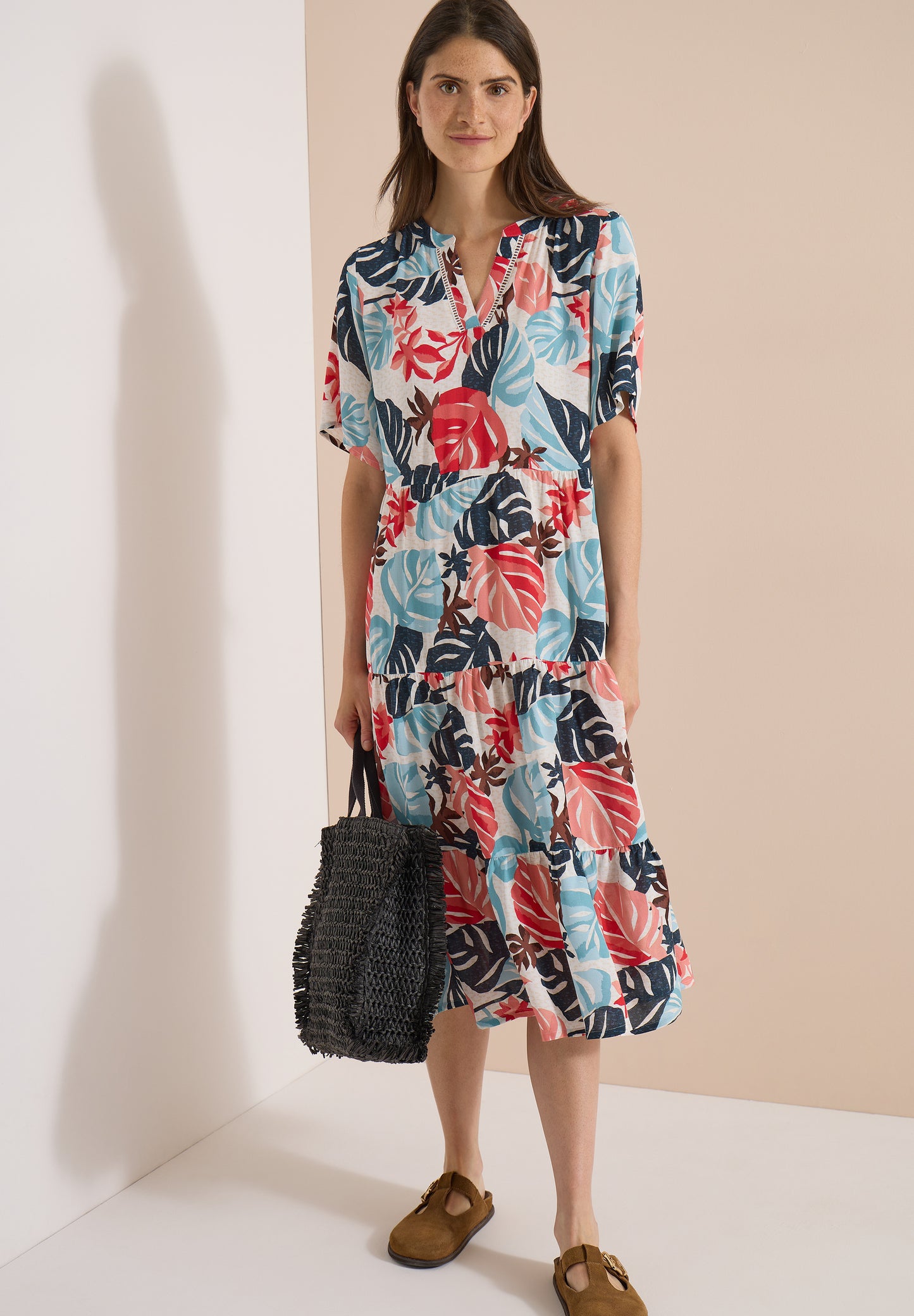 CECIL - Midikleid mit Split Neck und Print - Farbe: light alabaster white