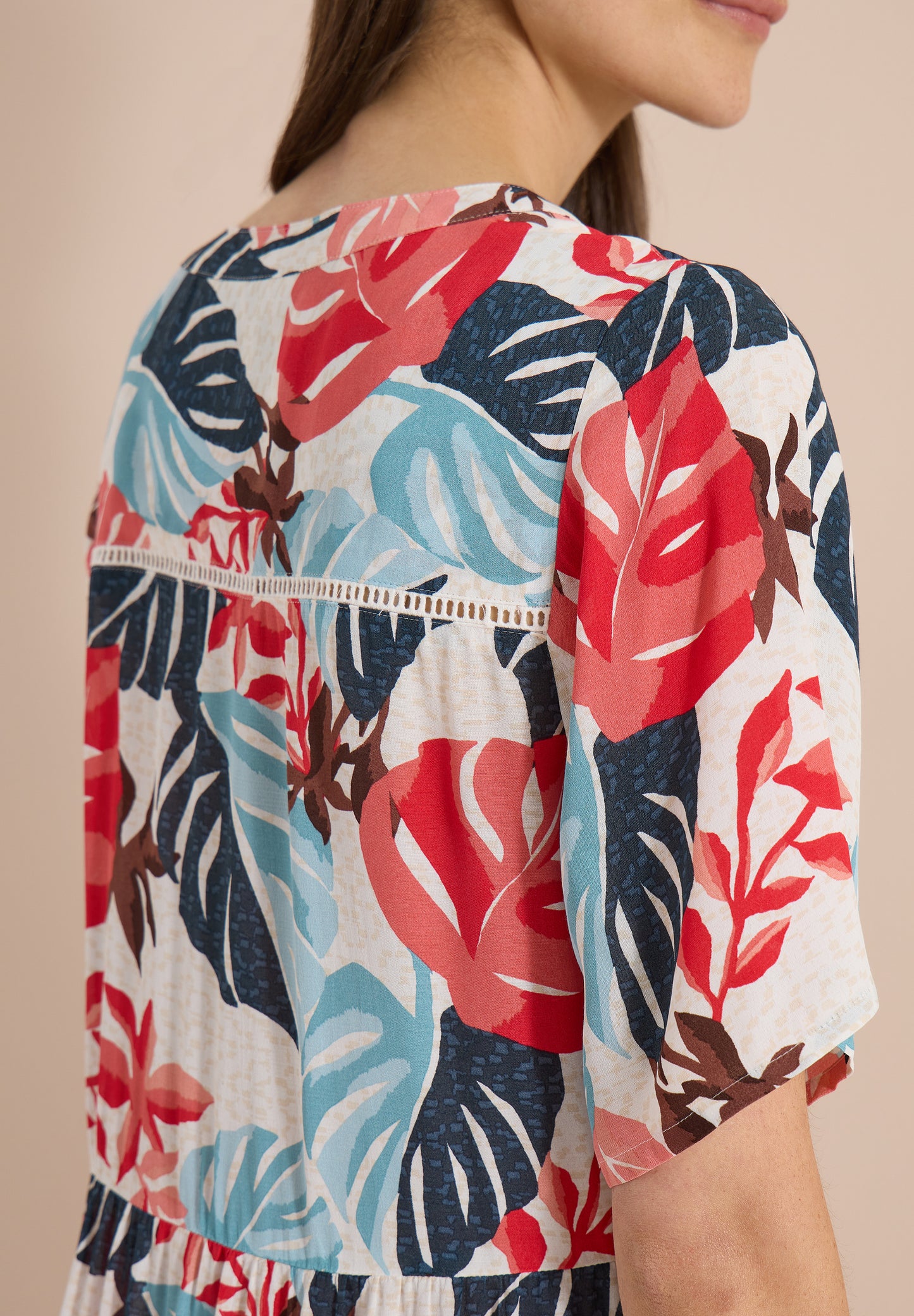 CECIL - Midikleid mit Split Neck und Print - Farbe: light alabaster white