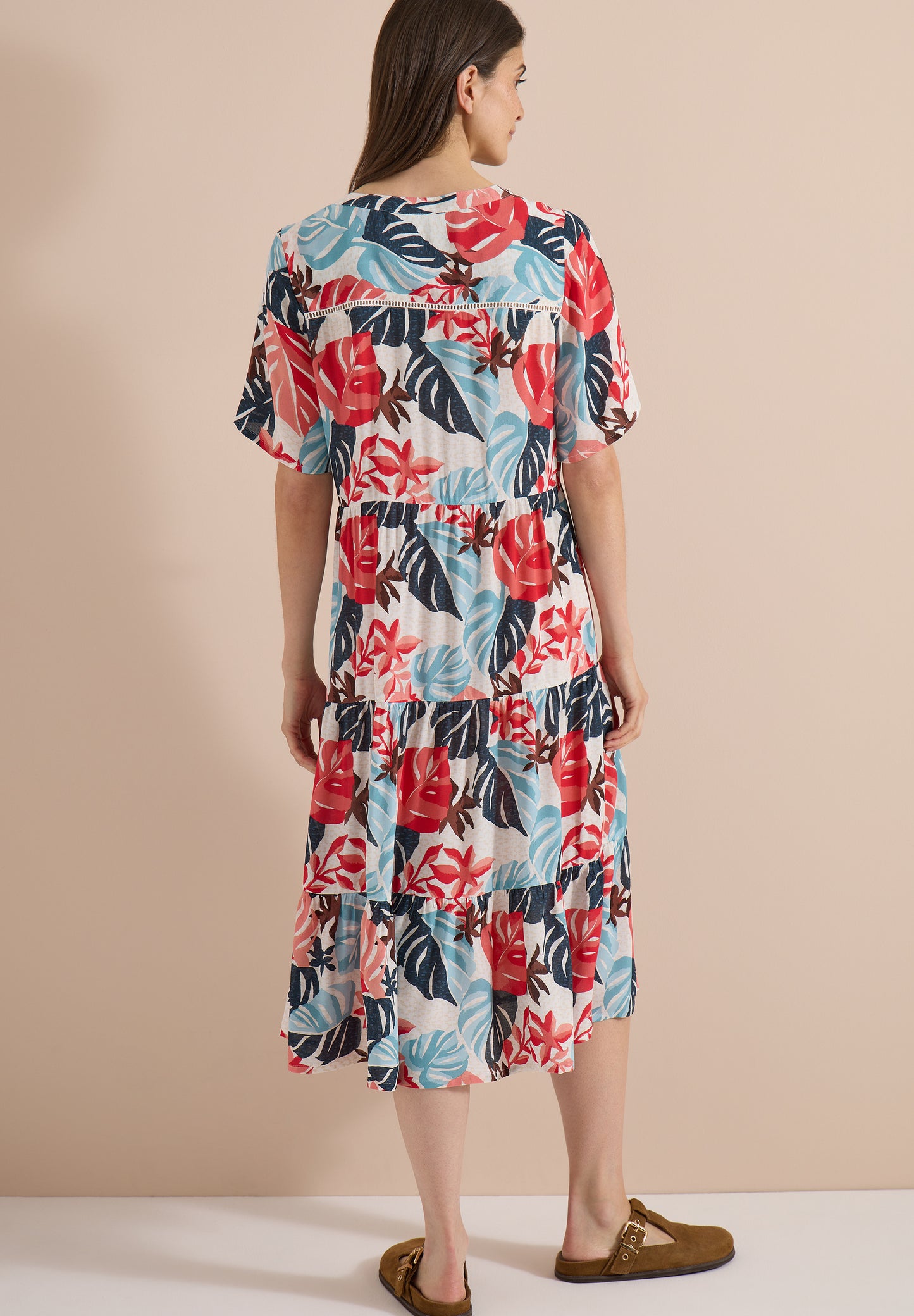 CECIL - Midikleid mit Split Neck und Print - Farbe: light alabaster white