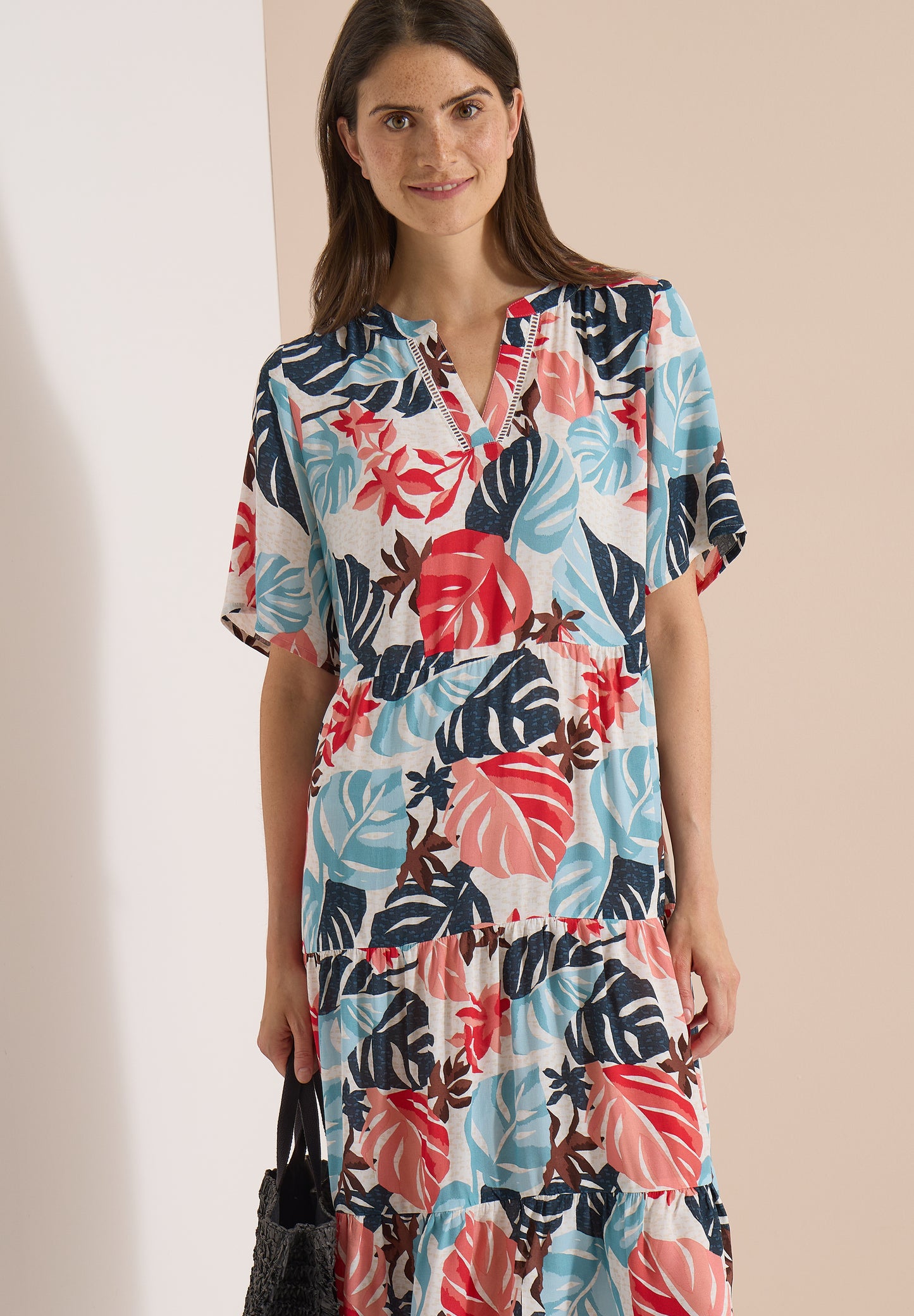 CECIL - Midikleid mit Split Neck und Print - Farbe: light alabaster white