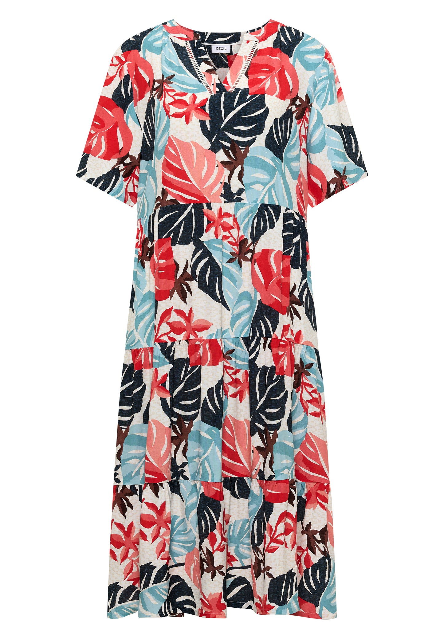 CECIL - Midikleid mit Split Neck und Print - Farbe: light alabaster white