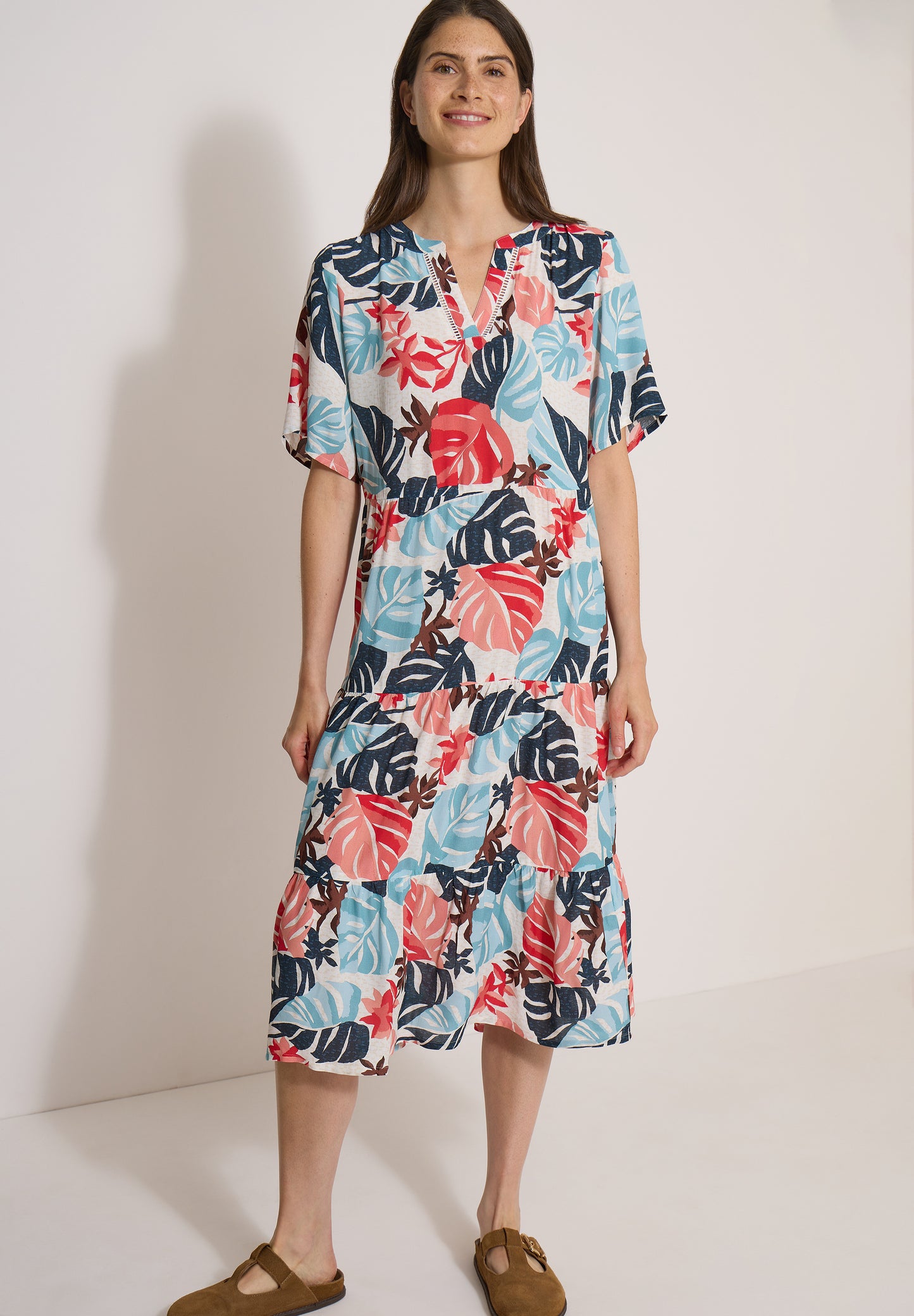 CECIL - Midikleid mit Split Neck und Print - Farbe: light alabaster white