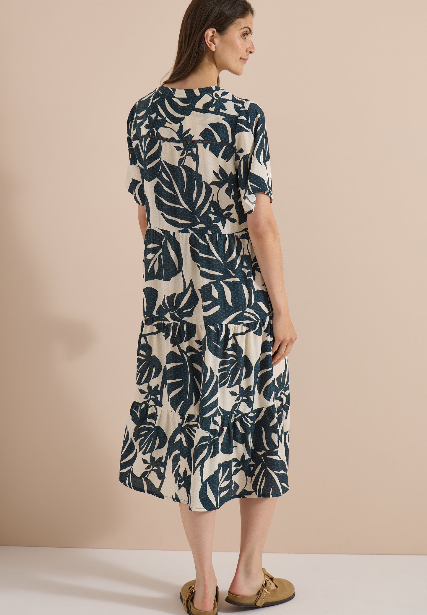 CECIL - Midikleid mit Split Neck und Print - Farbe: palm breeze green