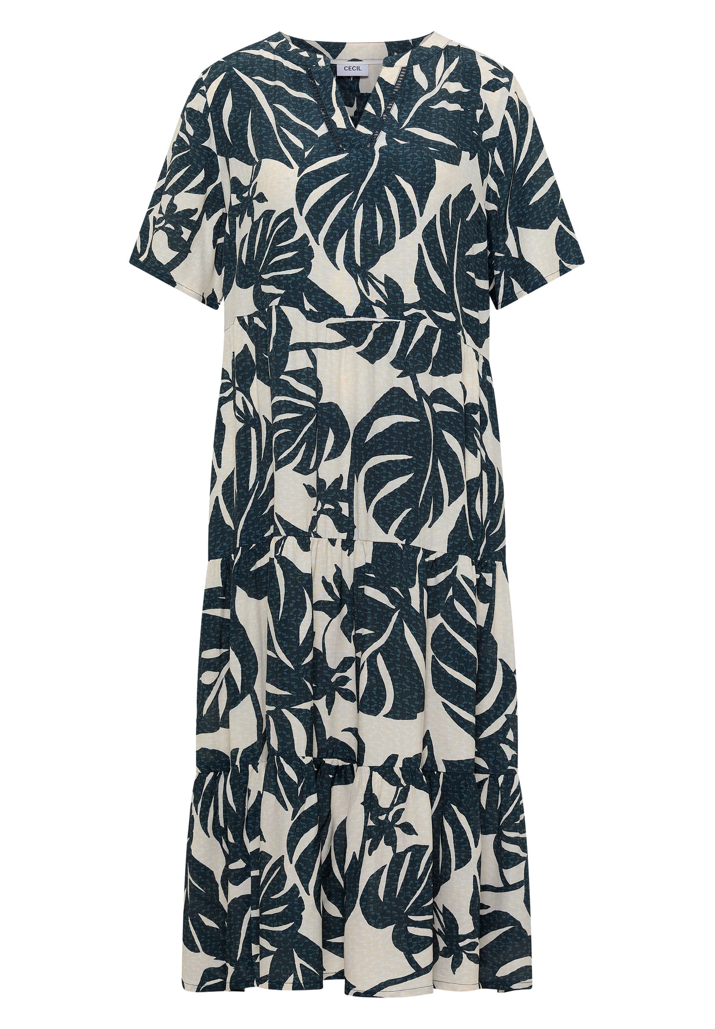 CECIL - Midikleid mit Split Neck und Print - Farbe: palm breeze green