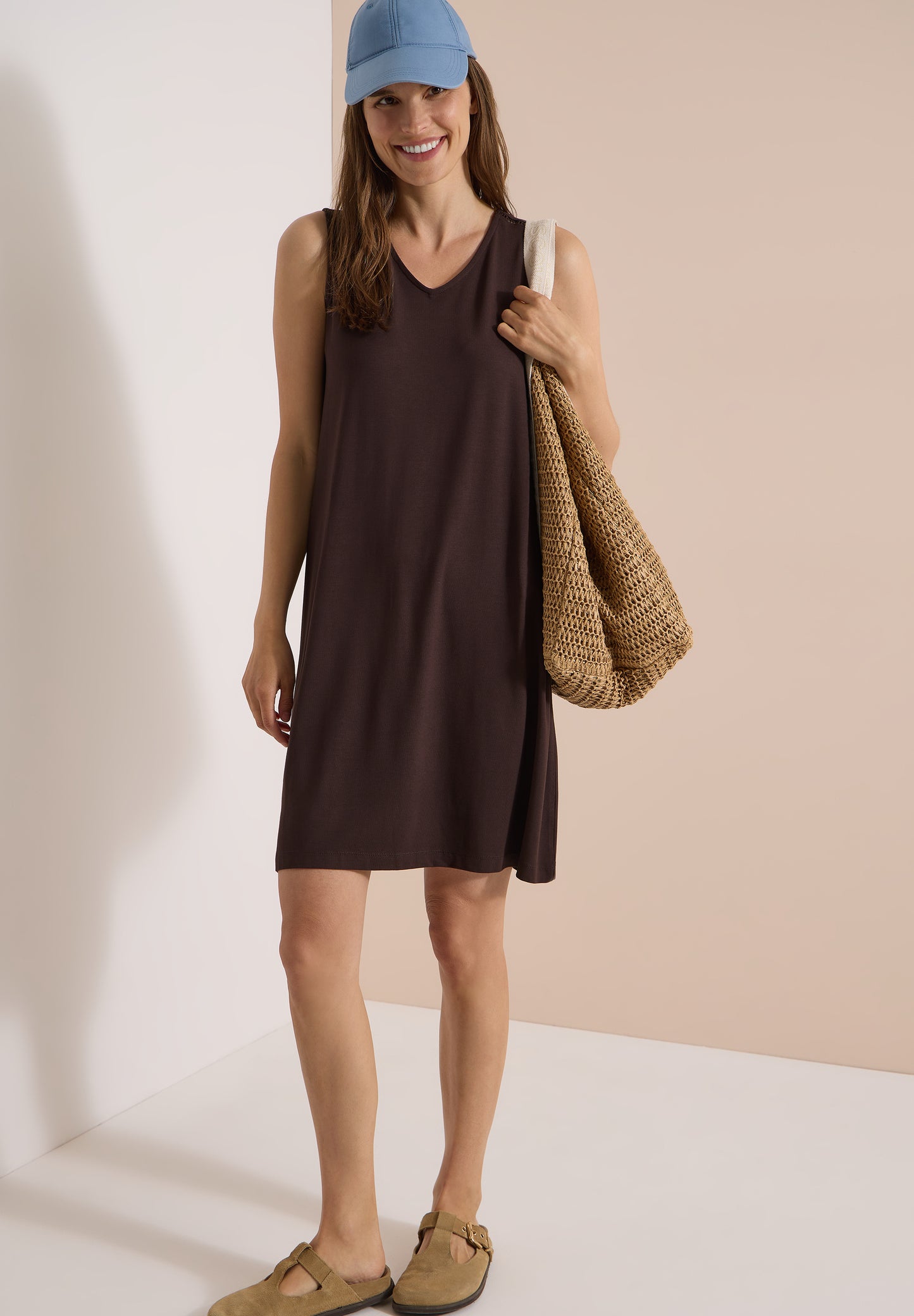 CECIL - Knielanges Jerseykleid mit V-Neck - Farbe: brown cacao