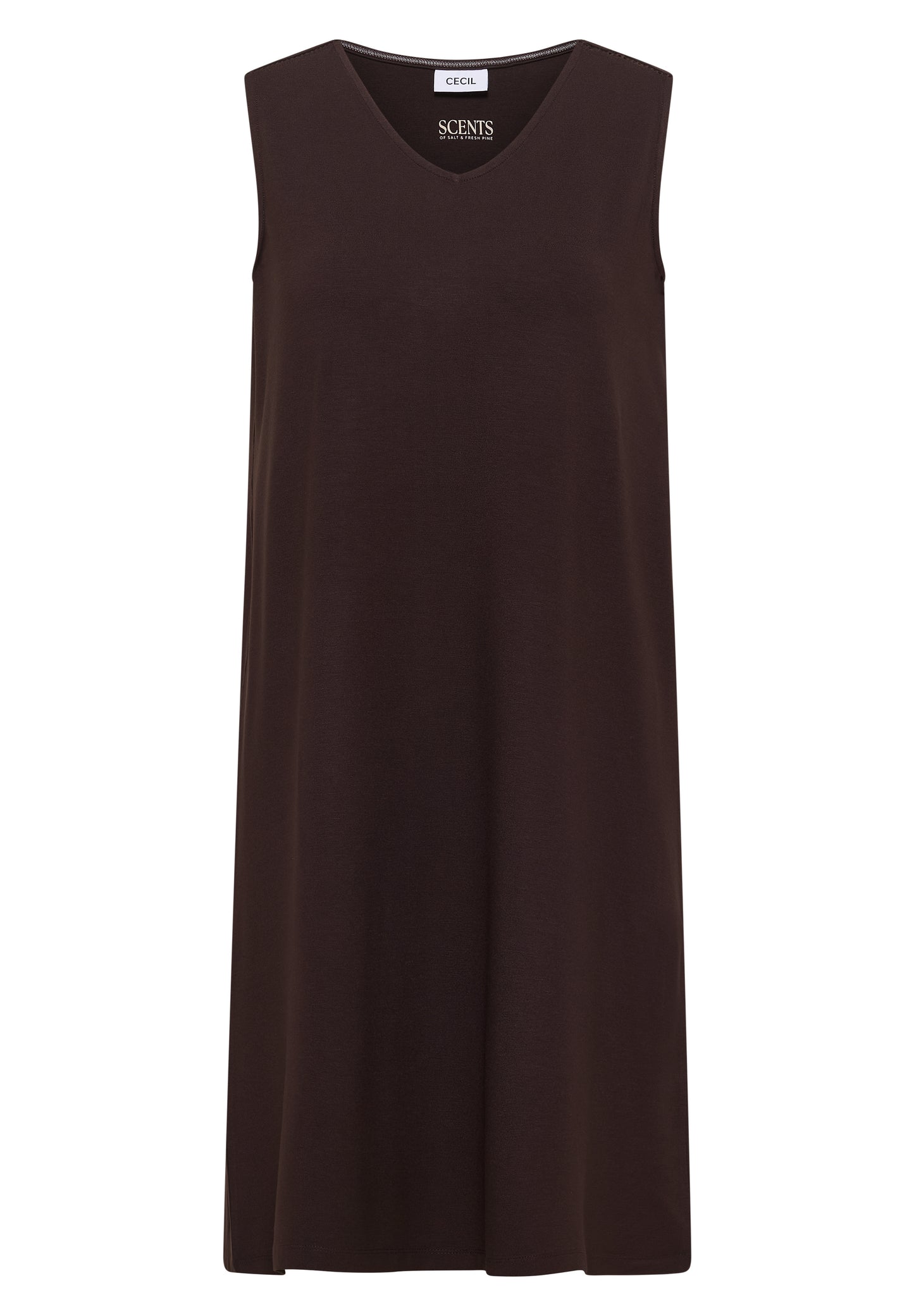 CECIL - Knielanges Jerseykleid mit V-Neck - Farbe: brown cacao
