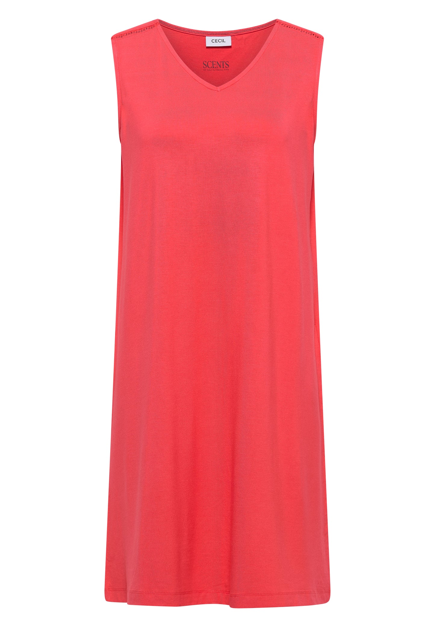CECIL - Knielanges Jerseykleid mit V-Neck - Farbe: coral