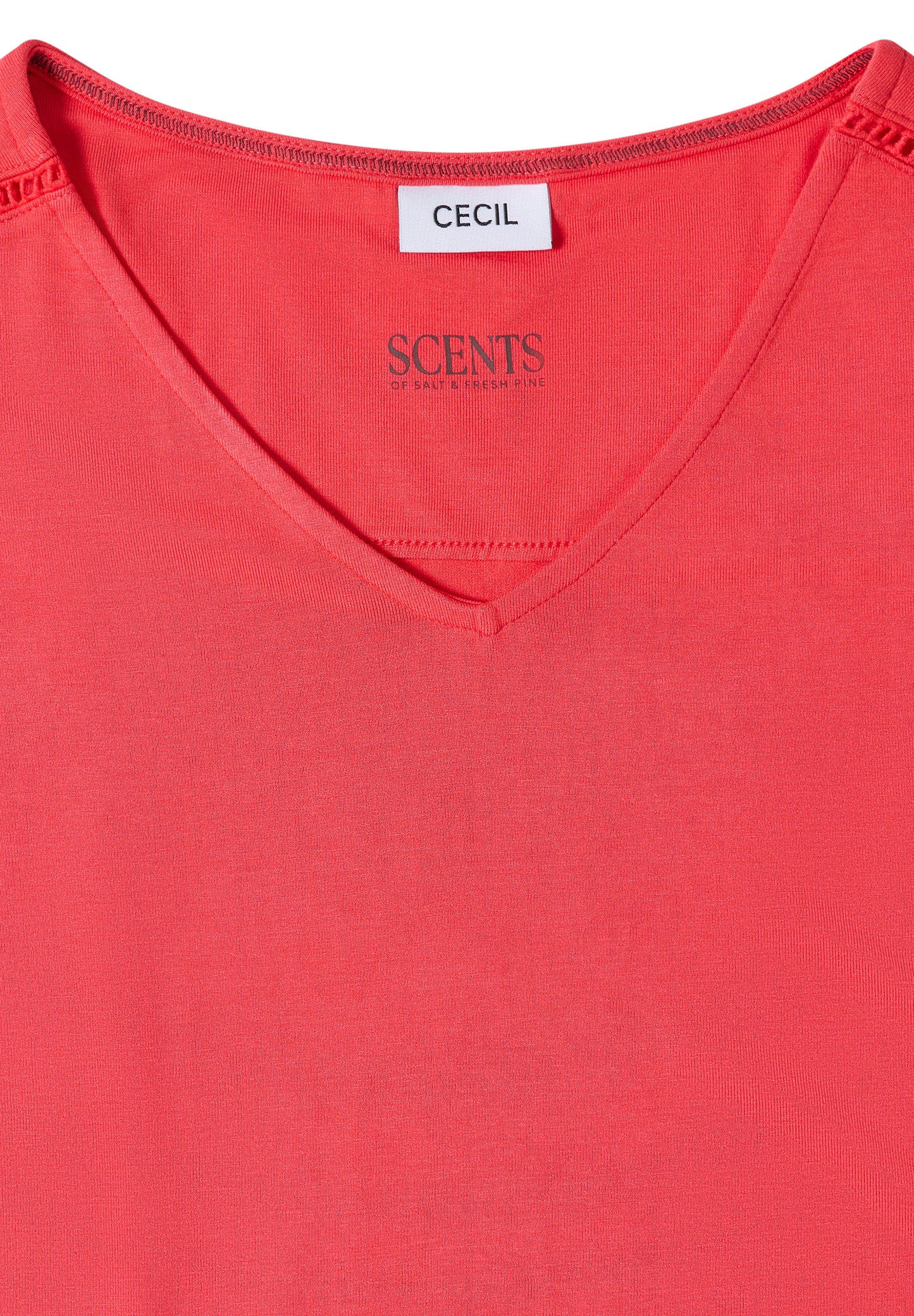 CECIL - Knielanges Jerseykleid mit V-Neck - Farbe: coral