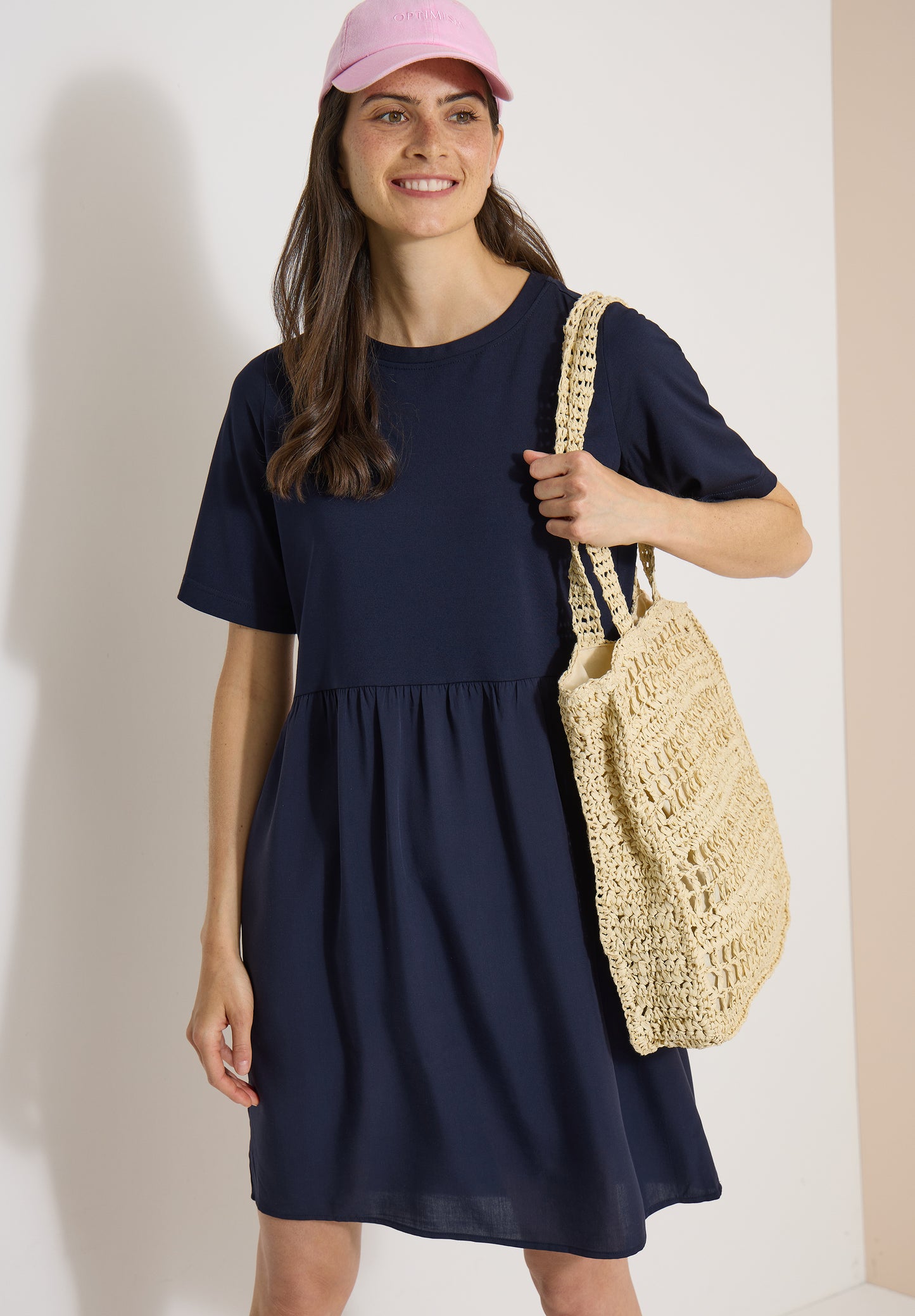CECIL - Knielanges Kleid mit Strukturmix - Farbe: urban dark blue