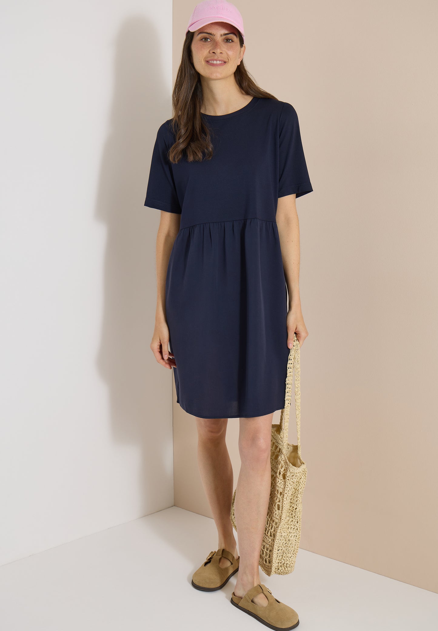 CECIL - Knielanges Kleid mit Strukturmix - Farbe: urban dark blue
