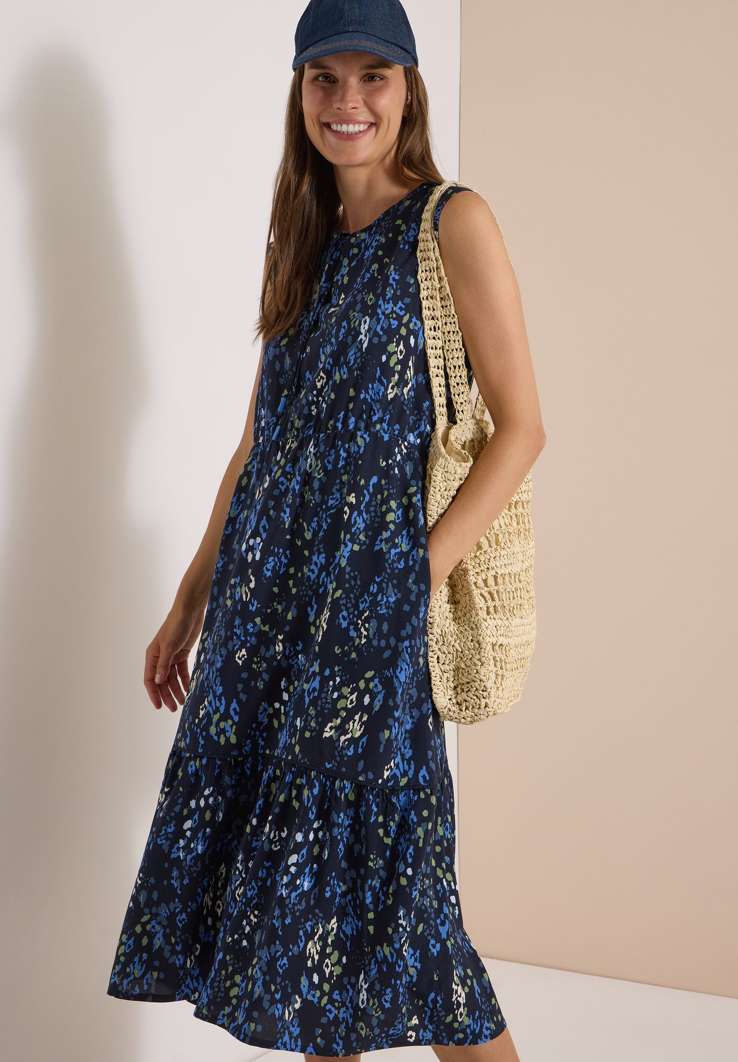 CECIL - Midikleid mit Split Neck und Print - Farbe: urban dark blue