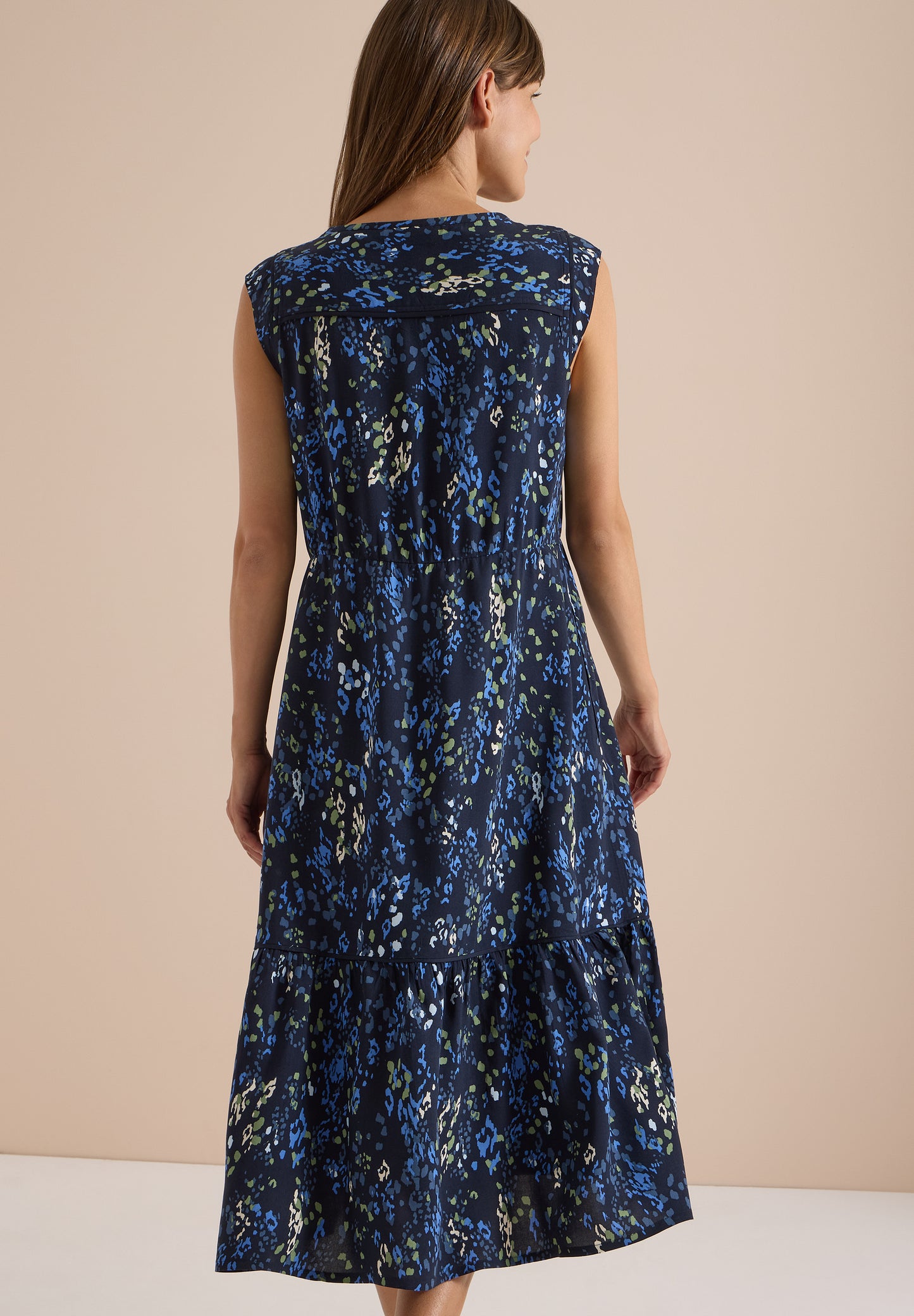 CECIL - Midikleid mit Split Neck und Print - Farbe: urban dark blue