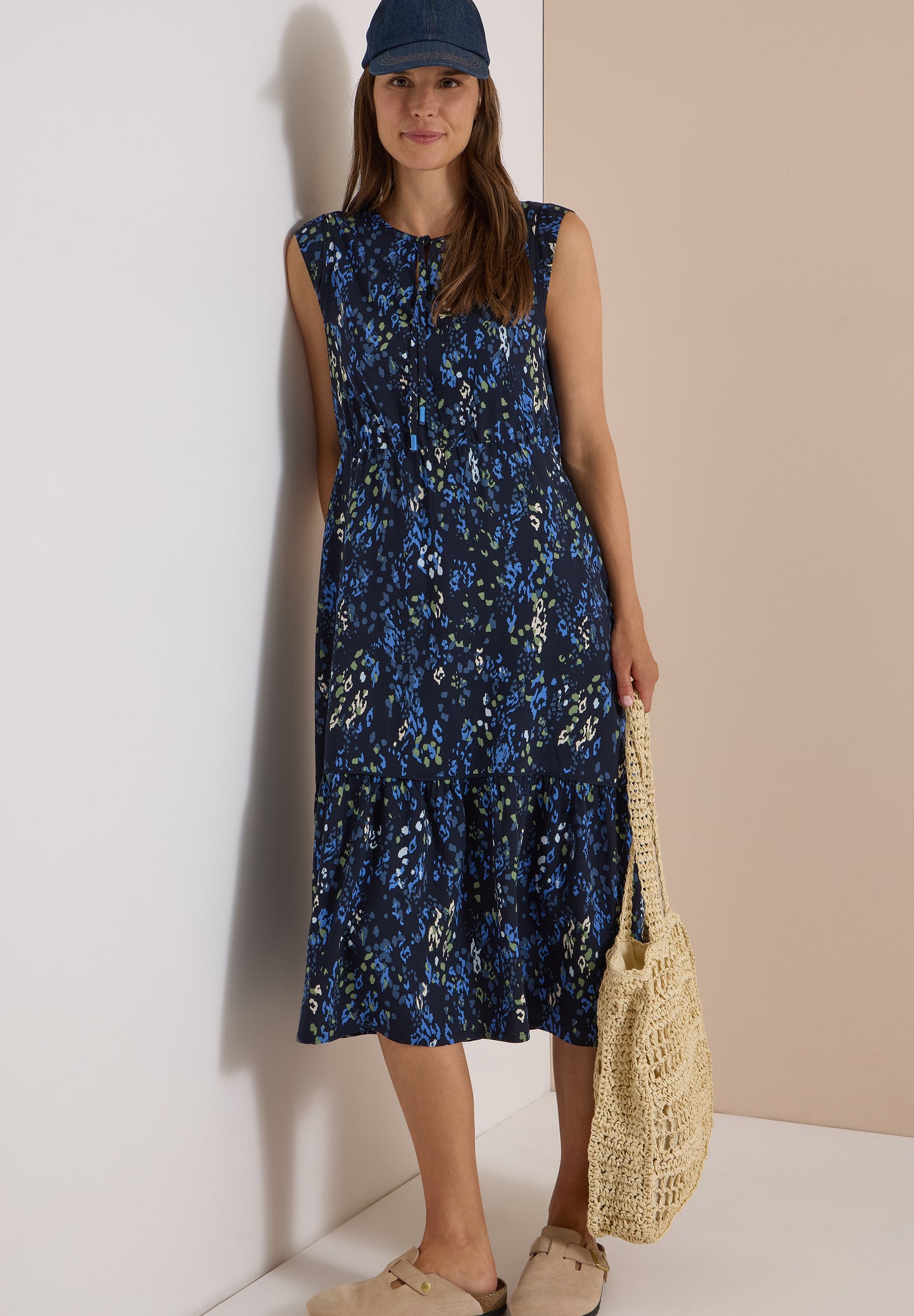 CECIL - Midikleid mit Split Neck und Print - Farbe: urban dark blue