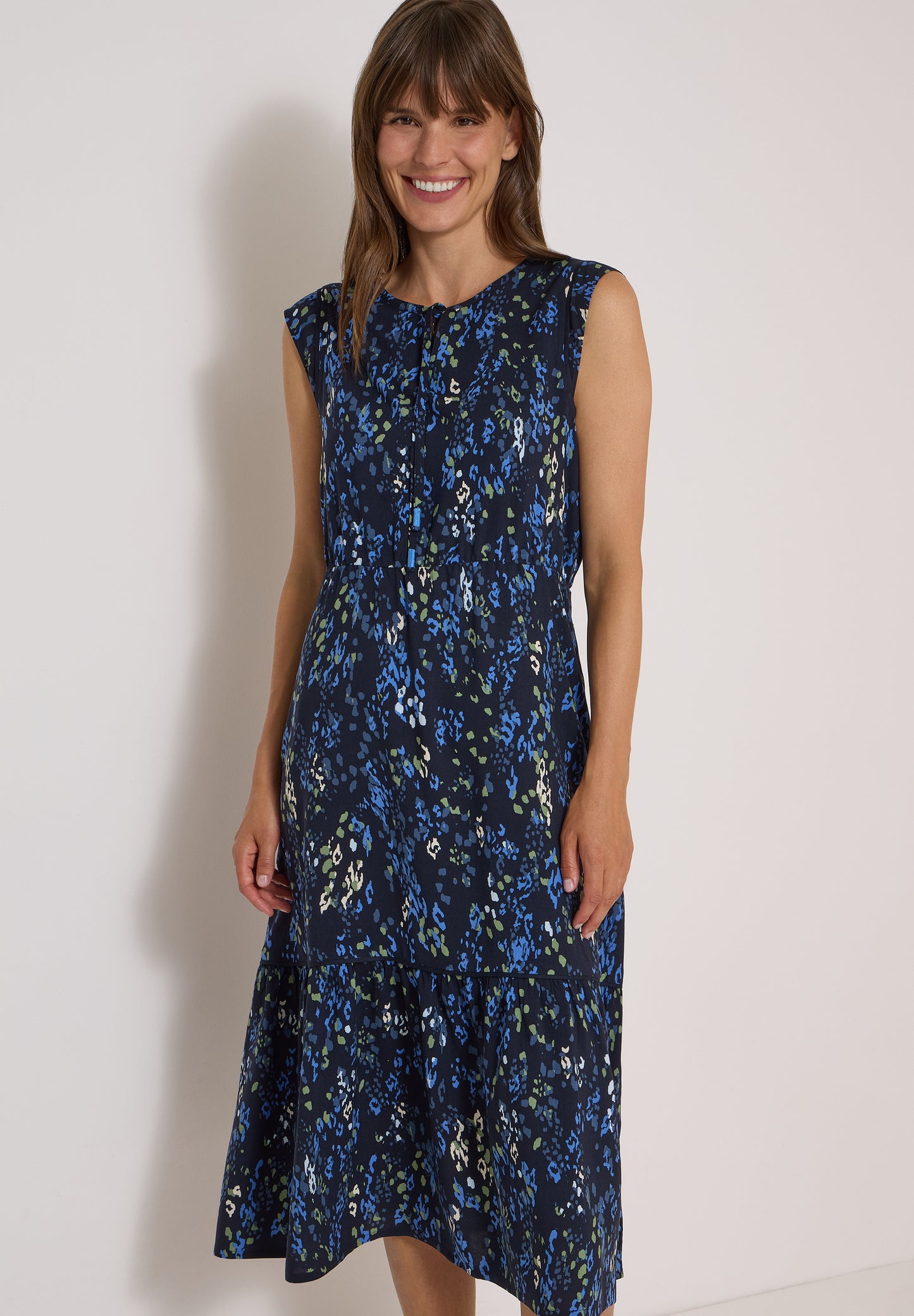 CECIL - Midikleid mit Split Neck und Print - Farbe: urban dark blue