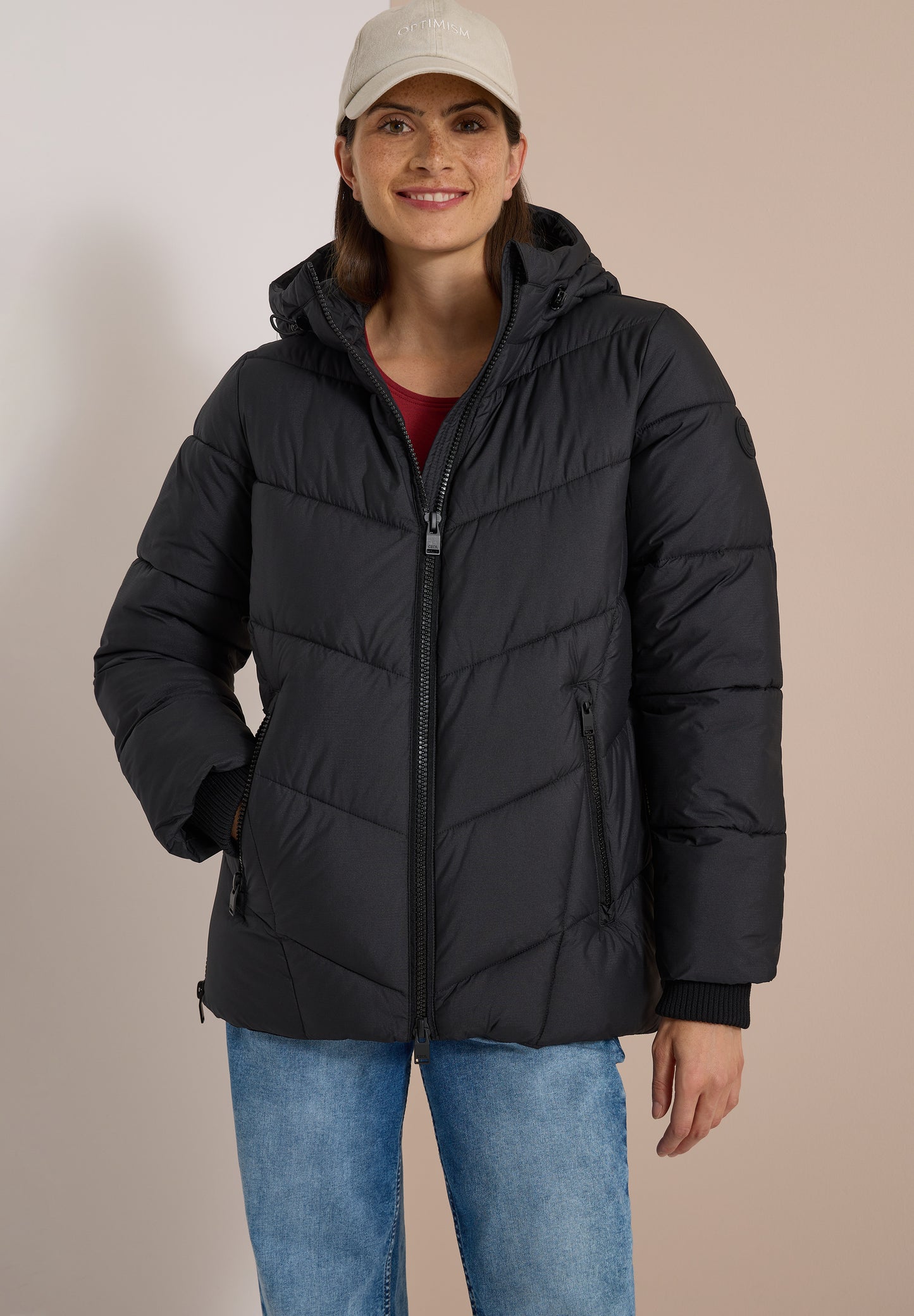 CECIL - Puffer-Jacke in Midi-Länge mit Kapuze - Farbe: Black