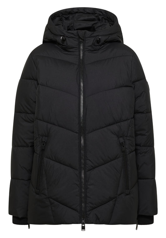 CECIL - Puffer-Jacke in Midi-Länge mit Kapuze - Farbe: Black