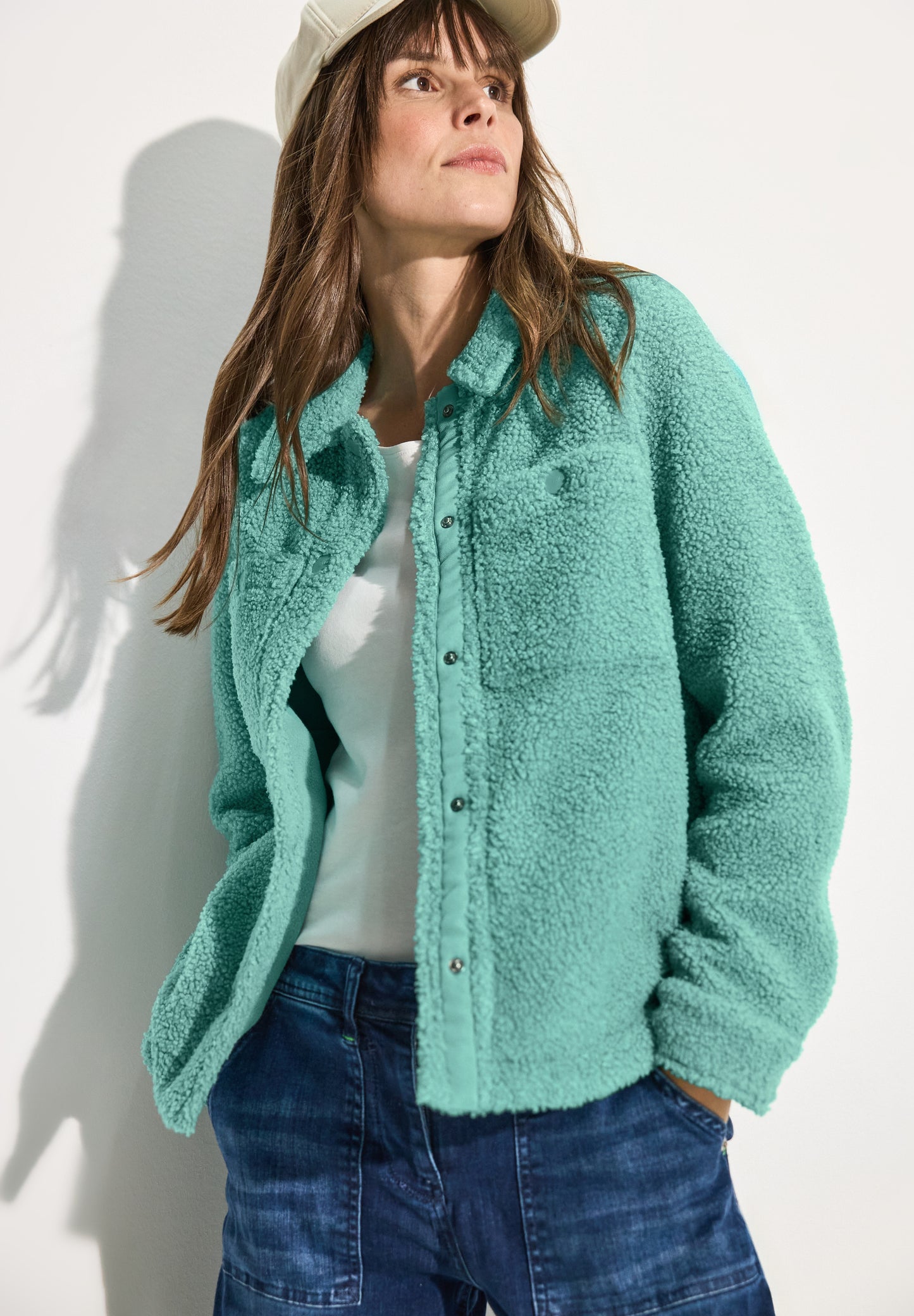 CECIL Teddy-Jacke mit Hemdkragen - Farbe: adriatic green