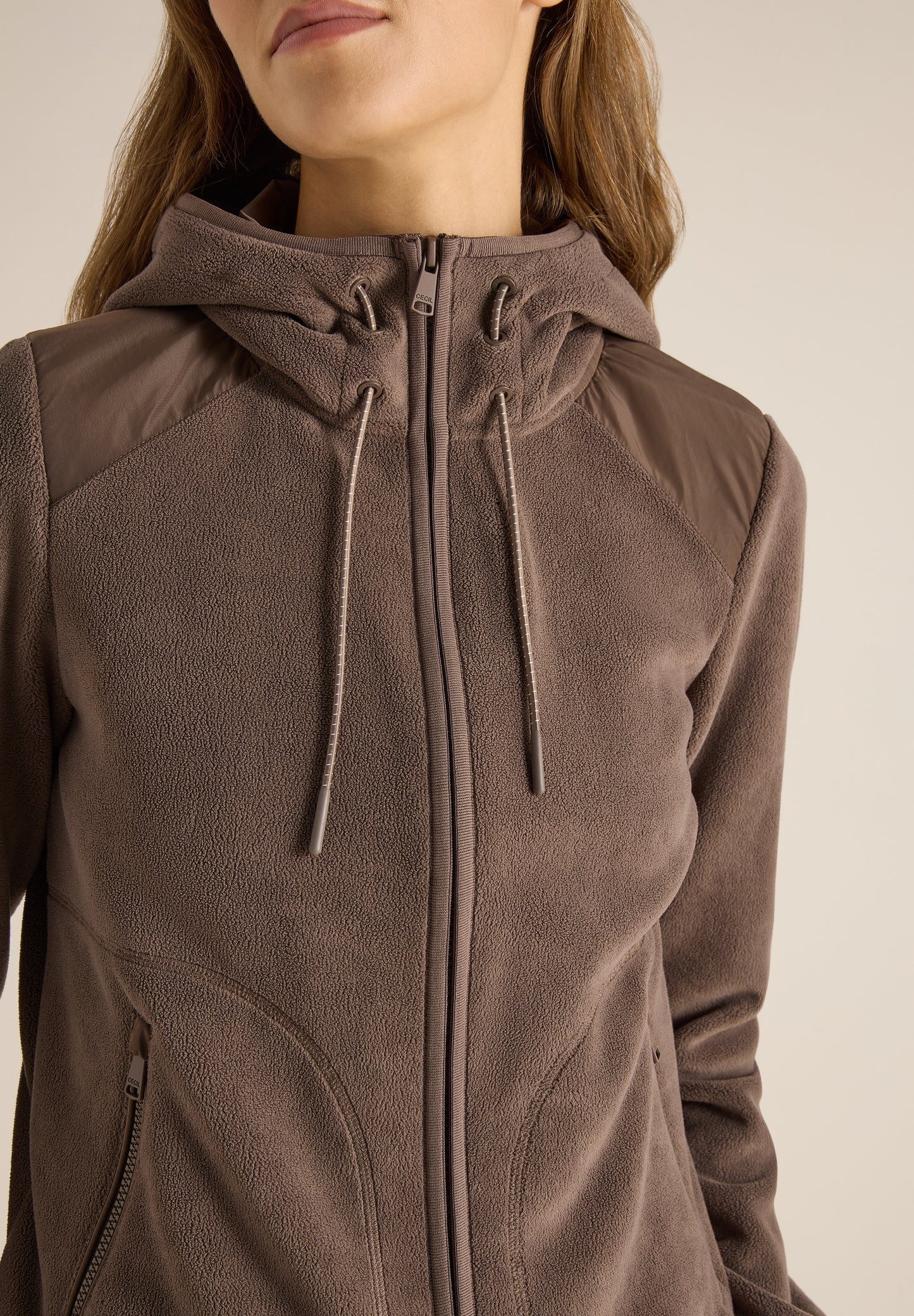 CECIL - Fleecejacke mit Hoodie - Farbe: braun