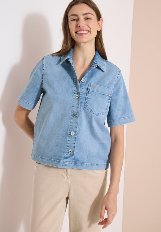 CECIL - Kurzarm Overshirt mit Knopfleiste - Farbe: light blue used wash