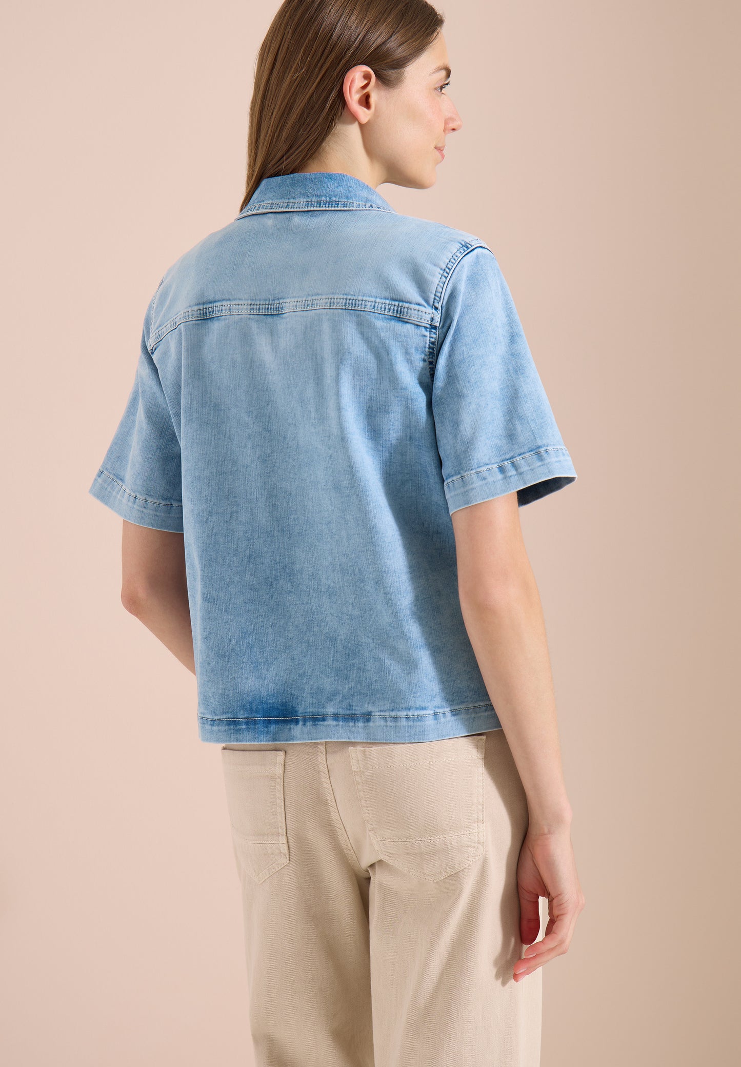 CECIL - Kurzarm Overshirt mit Knopfleiste - Farbe: light blue used wash