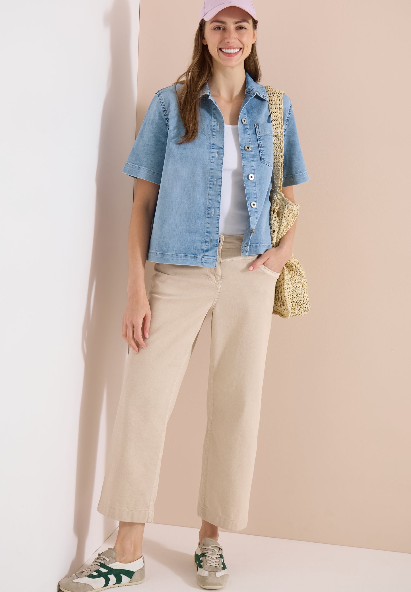 CECIL - Kurzarm Overshirt mit Knopfleiste - Farbe: light blue used wash
