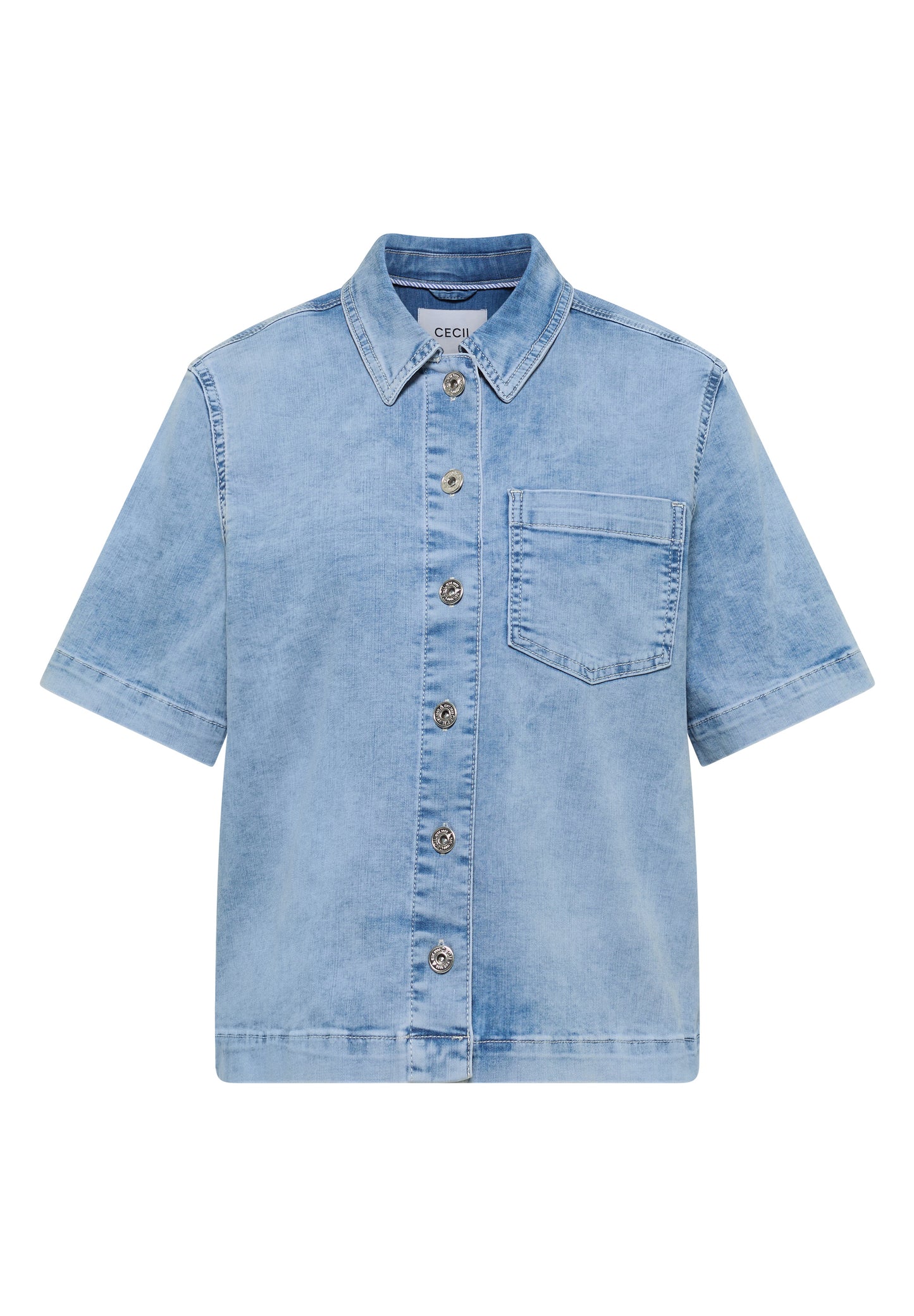 CECIL - Kurzarm Overshirt mit Knopfleiste - Farbe: light blue used wash