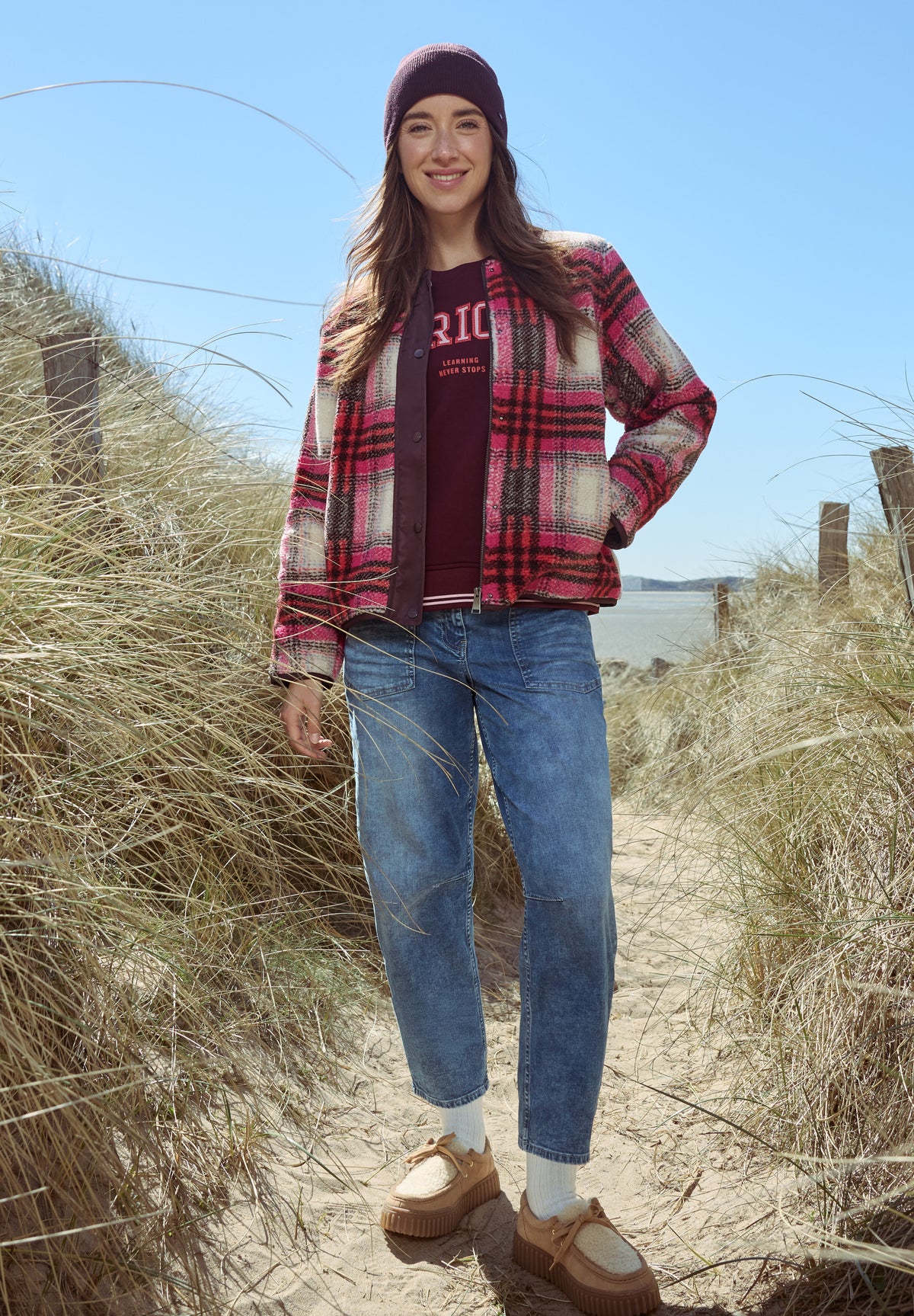 CECIL - Teddy-Blouson mit Softshelldetails - Farbe: berry red