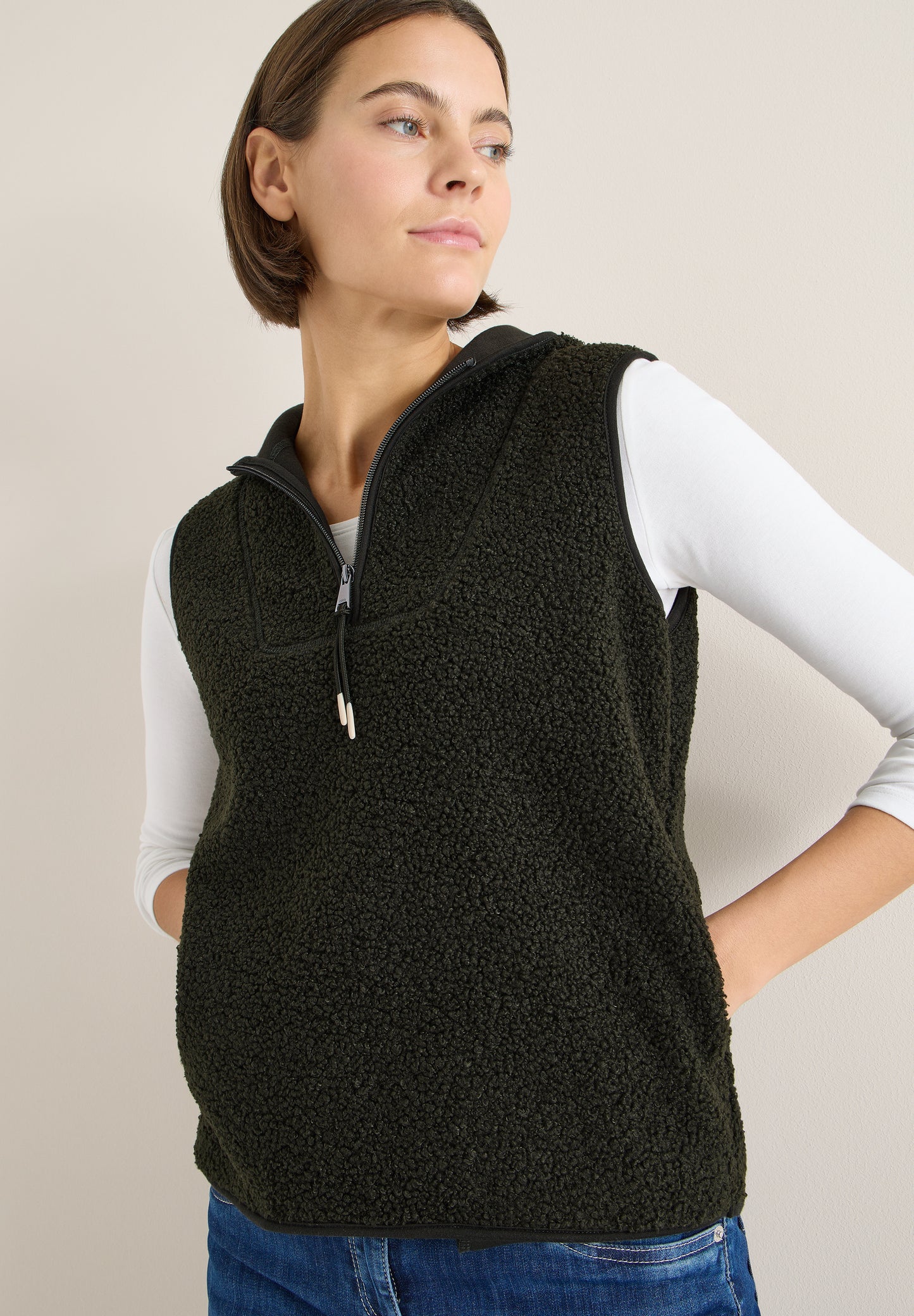 CECIL - Teddy Troyer Weste - Farbe: raw khaki