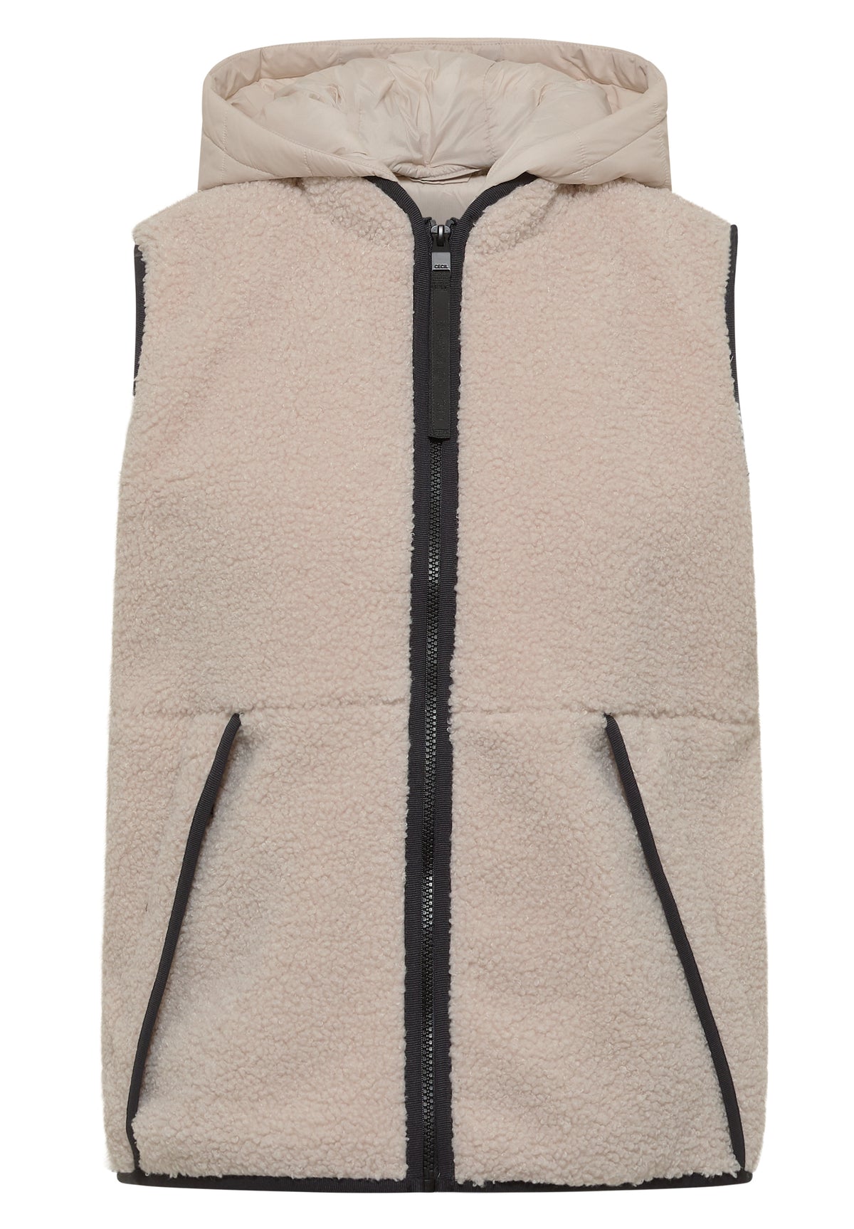 CECIL - Teddy-Weste mit abnehmbarer Kapuze - Farbe: teddy vanilla white