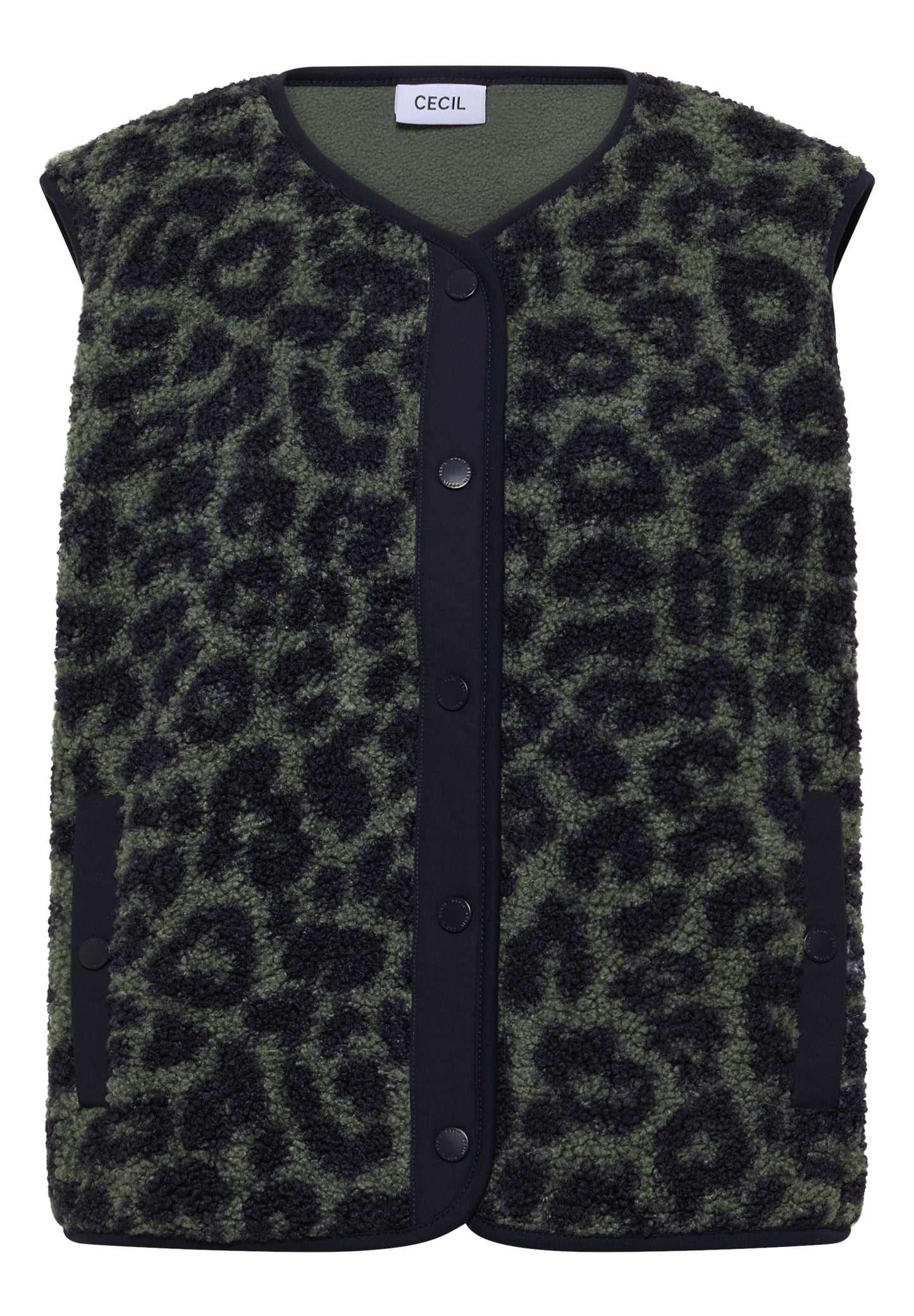 CECIL - Teddy-Weste mit Softshelldetails und Leo-Muster - Farbe: Oliv Grün