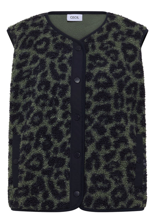 CECIL - Teddy-Weste mit Softshelldetails und Leo-Muster - Farbe: Oliv Grün