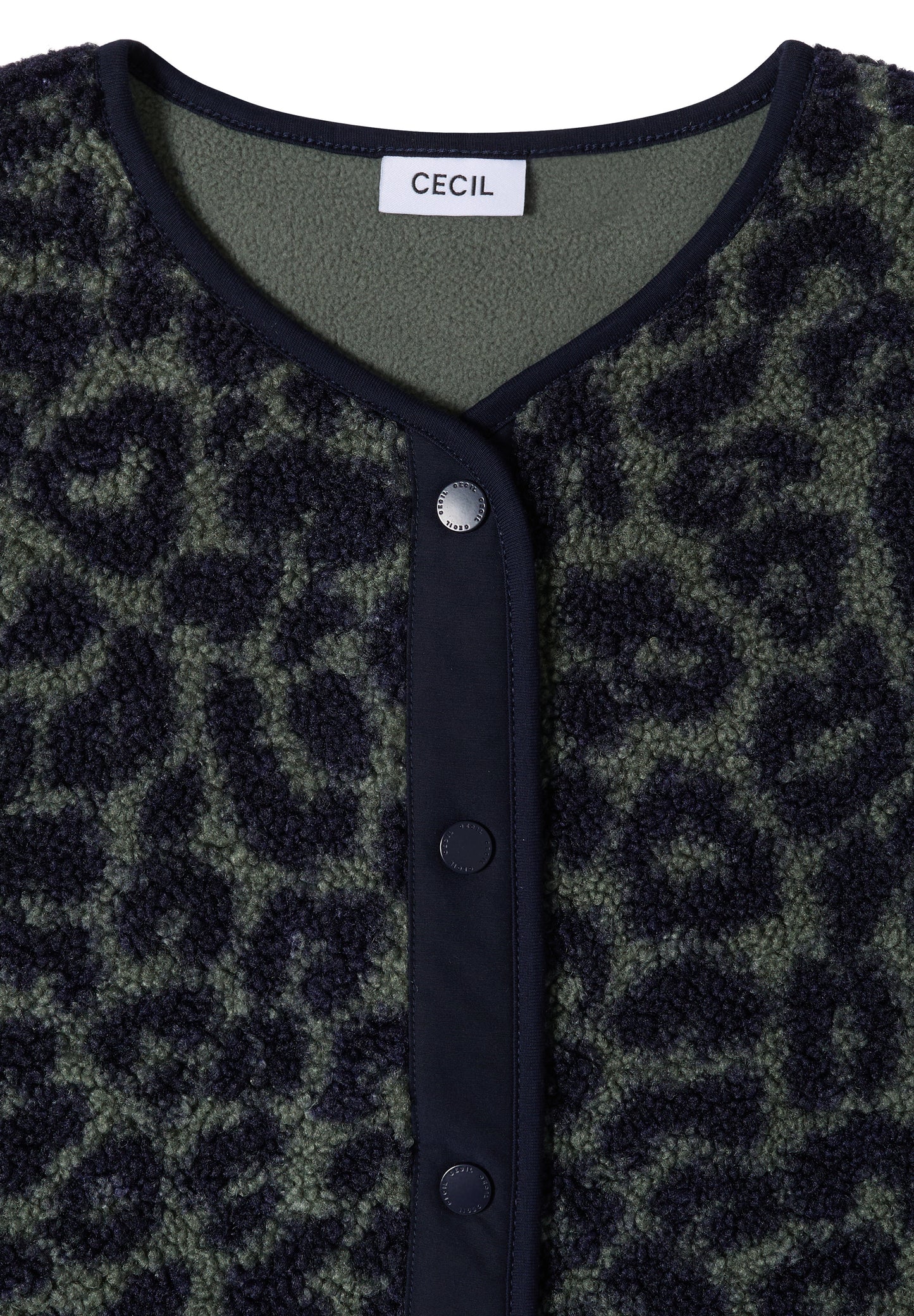 CECIL - Teddy-Weste mit Softshelldetails und Leo-Muster - Farbe: Oliv Grün