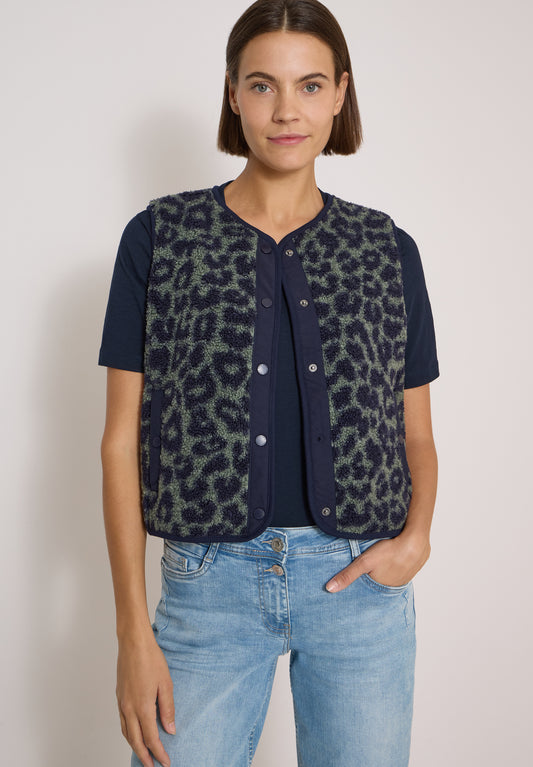 CECIL - Teddy-Weste mit Softshelldetails und Leo-Muster - Farbe: Oliv Grün
