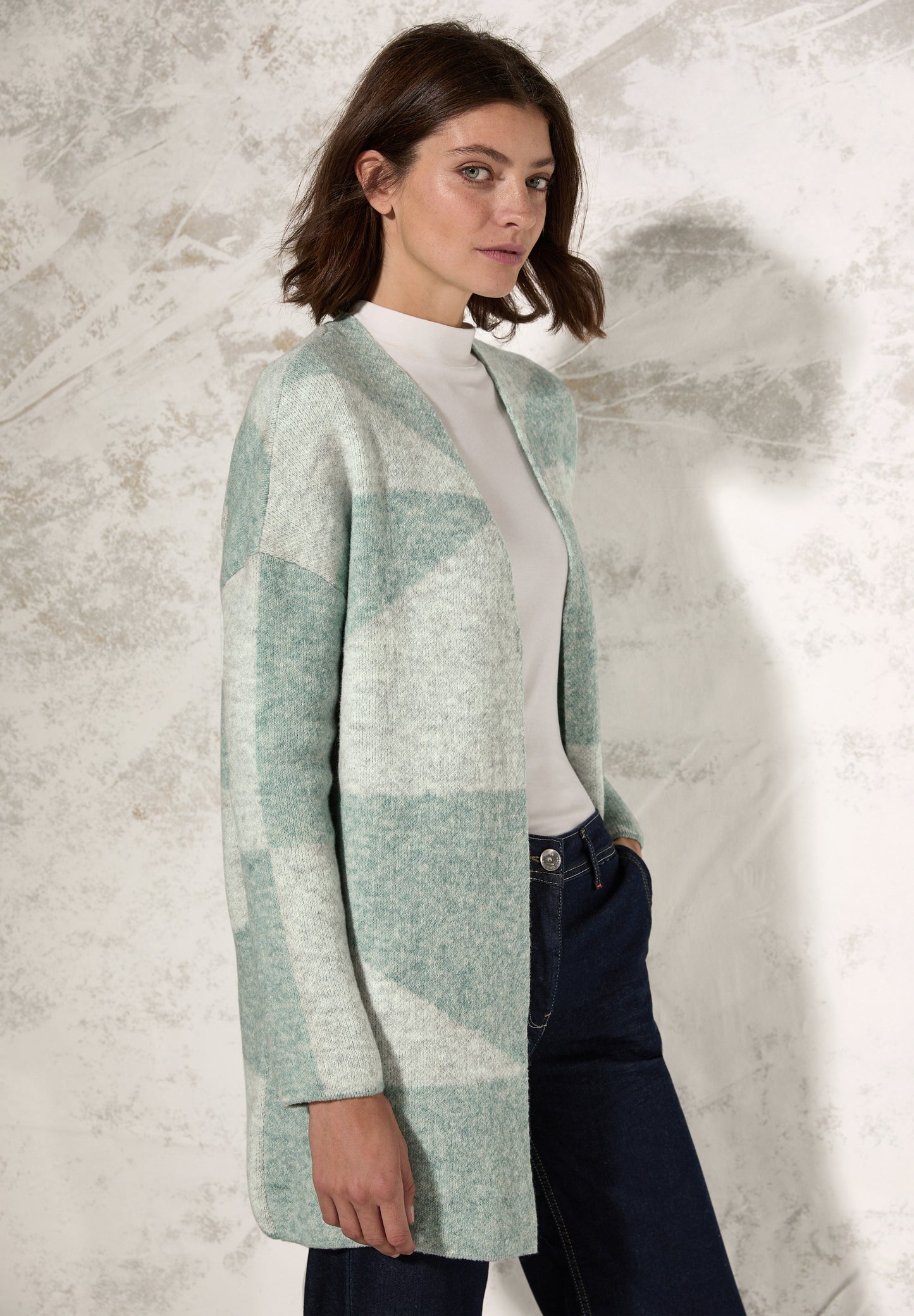 CECIL Gemusterte Strickjacke - Farbe: glaced green melange