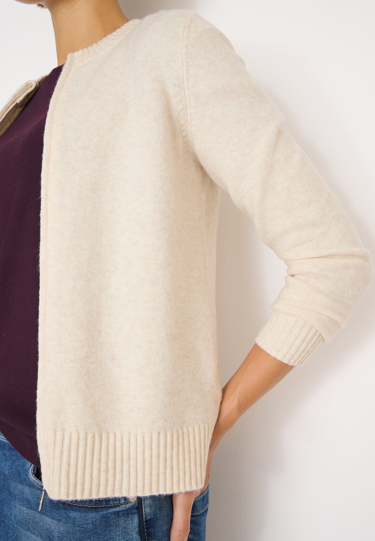 CECIL Cosy Cardigan mit Zipper - Farbe: oat milk beige melange