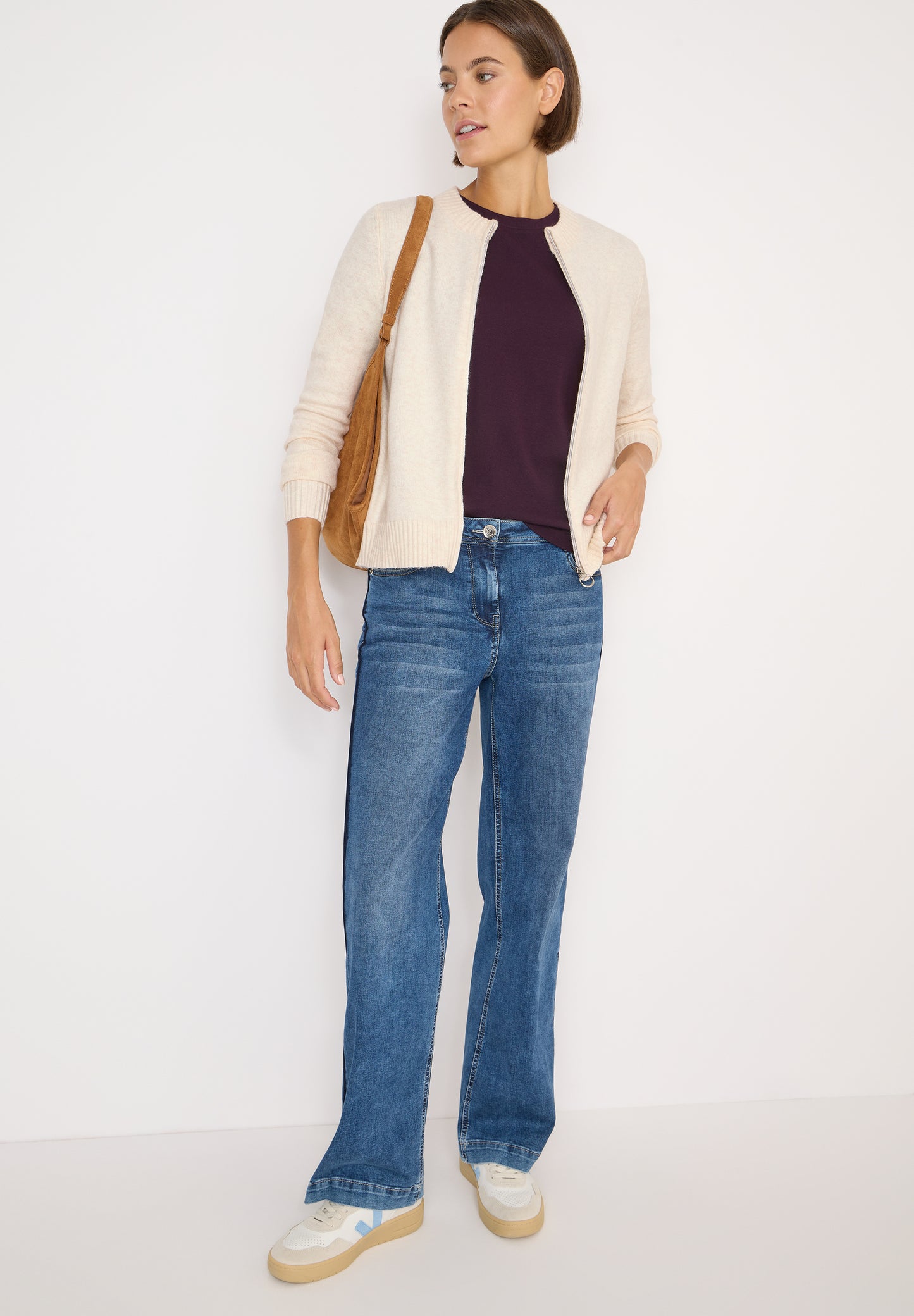 CECIL Cosy Cardigan mit Zipper - Farbe: oat milk beige melange