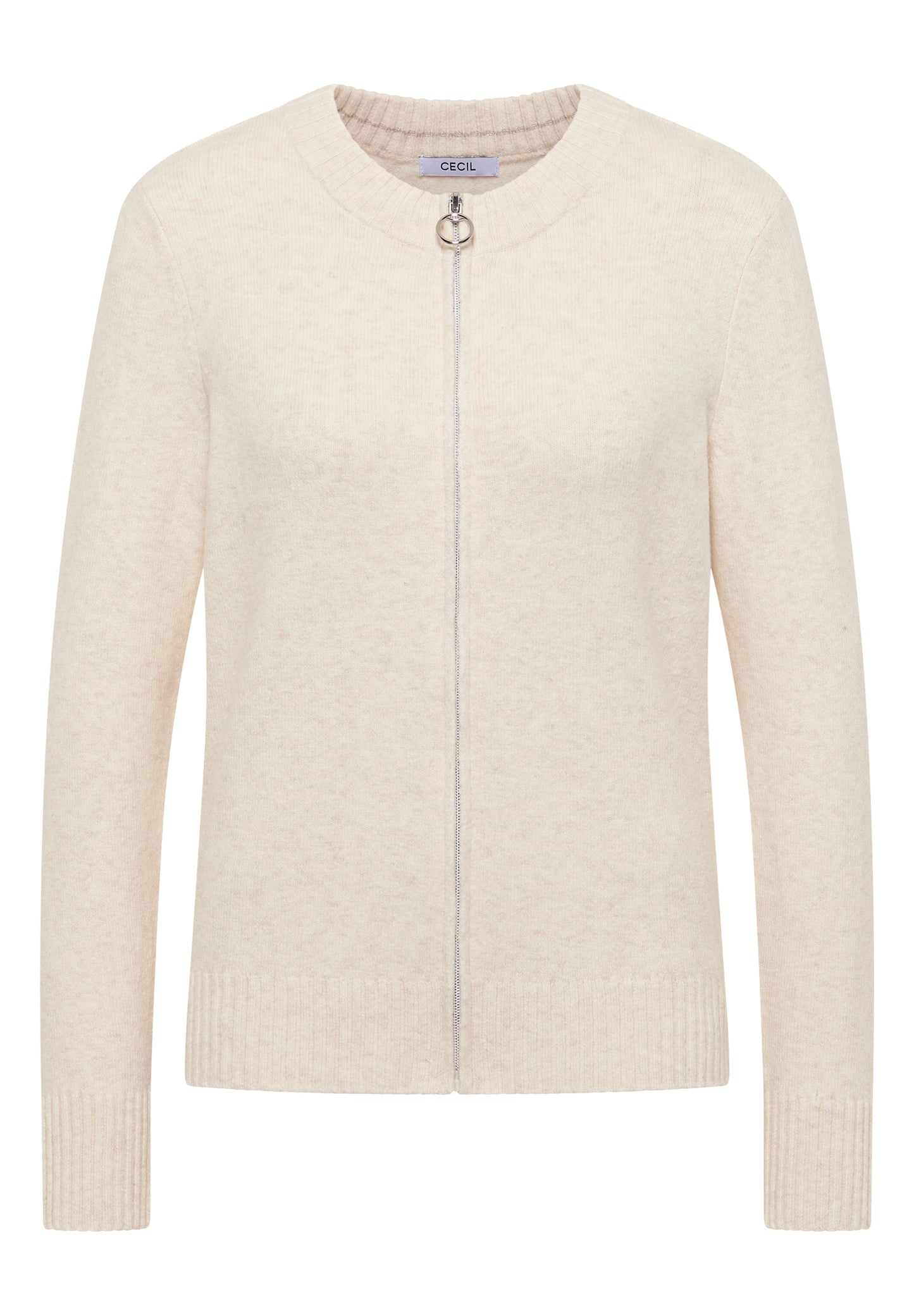 CECIL Cosy Cardigan mit Zipper - Farbe: oat milk beige melange