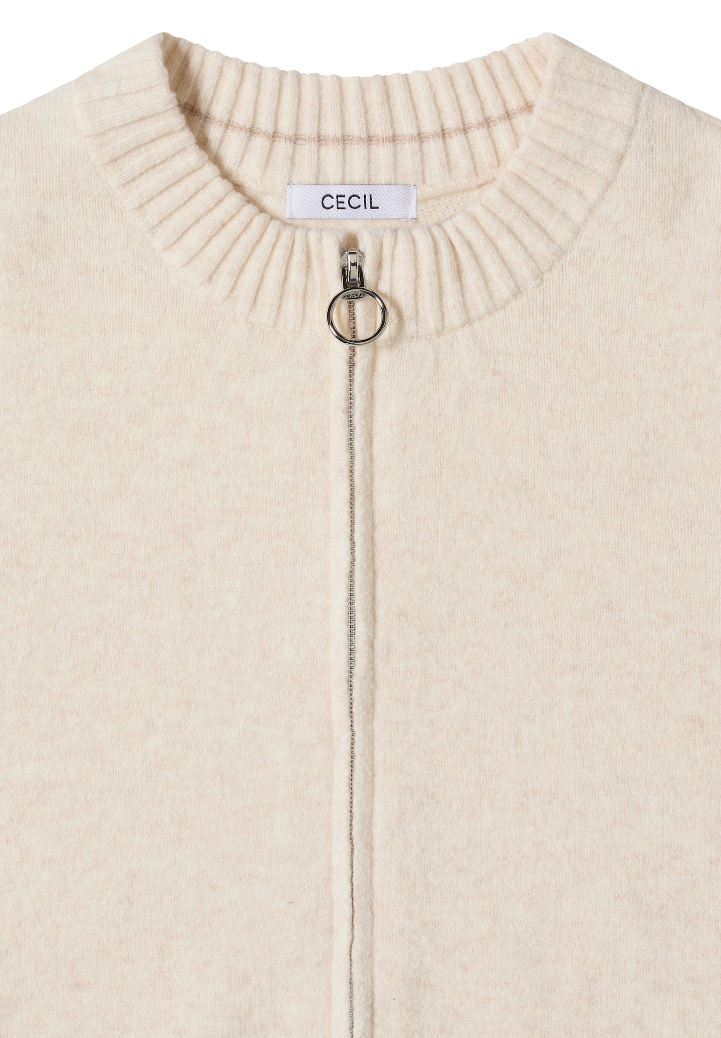 CECIL Cosy Cardigan mit Zipper - Farbe: oat milk beige melange