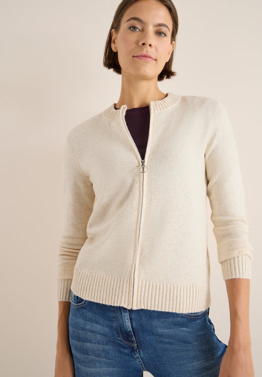 CECIL Cosy Cardigan mit Zipper - Farbe: oat milk beige melange