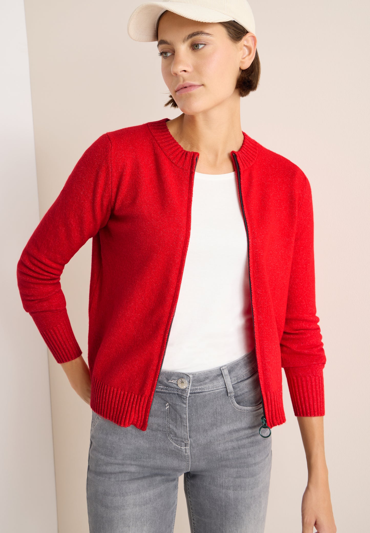 CECIL Cosy Cardigan mit Zipper - Farbe: fiery red melange